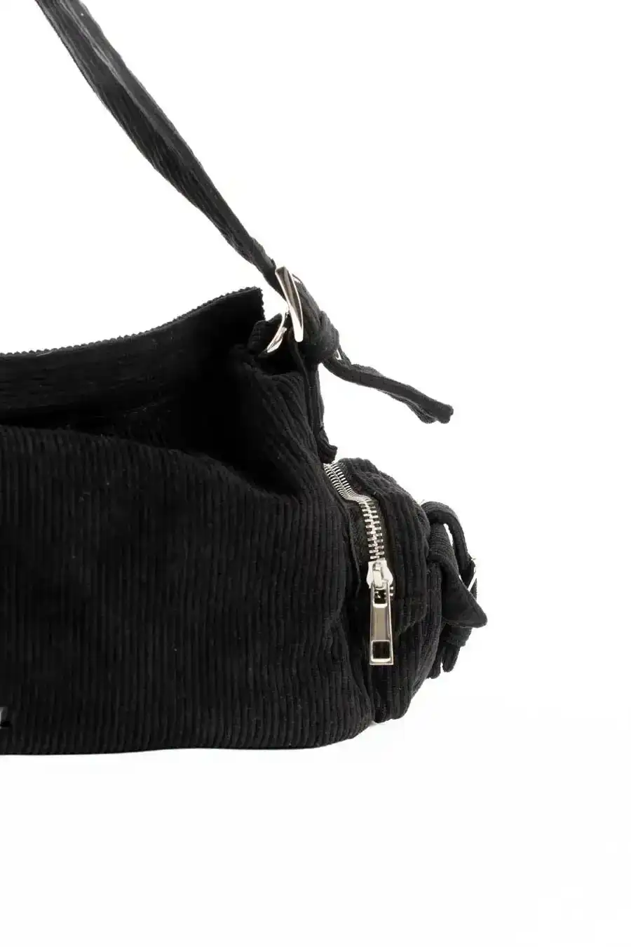 Suede Ribbed Shoulder-Bag with Side Zipped Pockets - Image 3