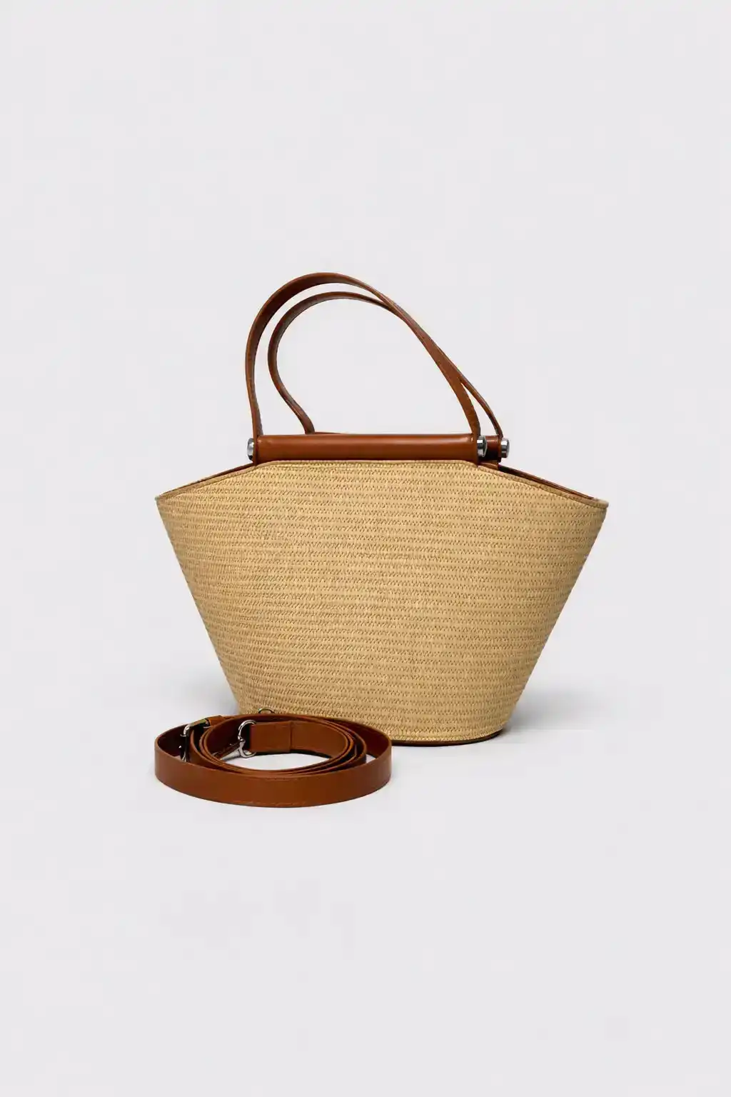 Natural Texture Shoulder Bag with Brown Leather Details - Image 2