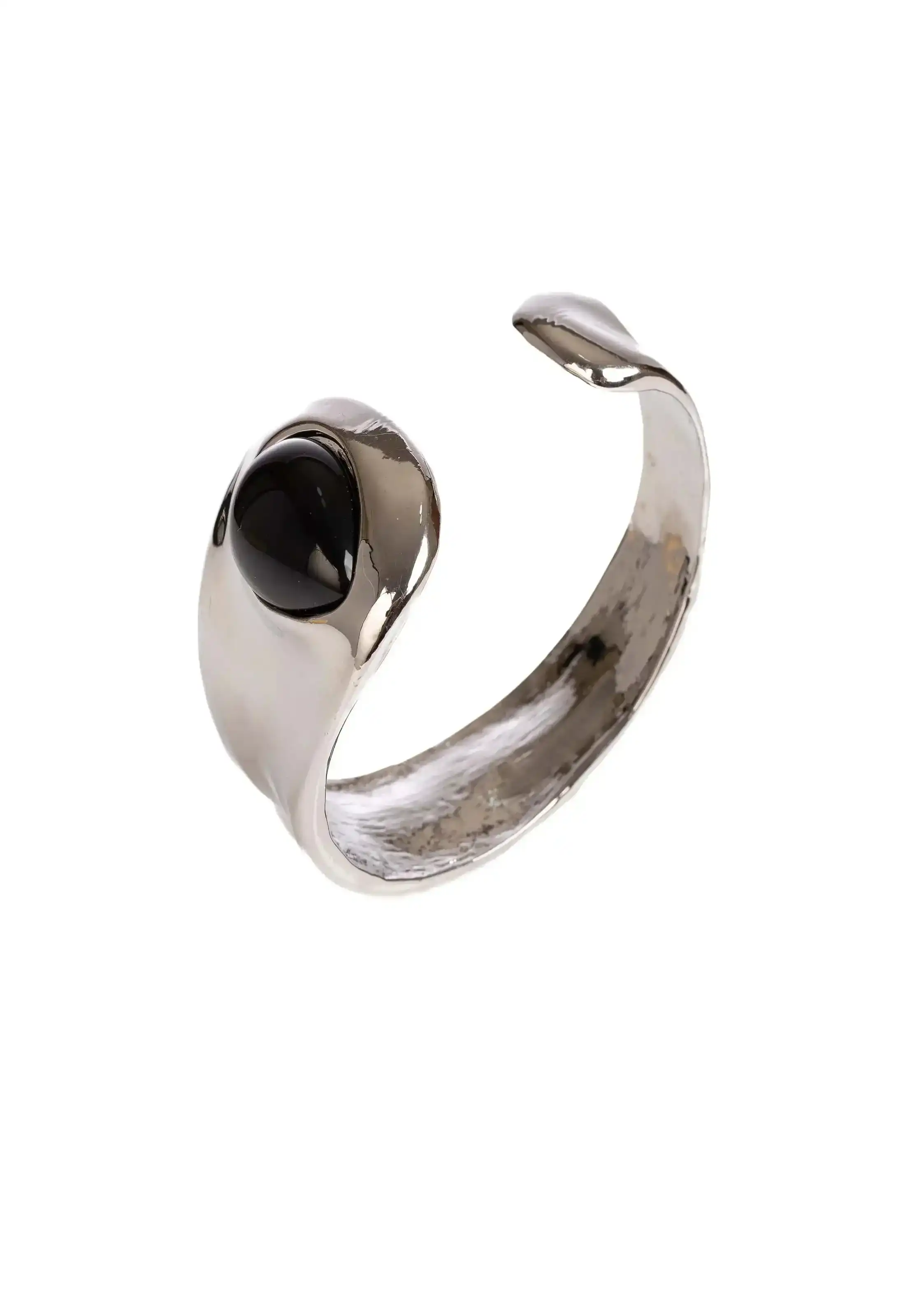 Bold Cuff Bracelet with Black Teardrop Stone Accent - Image 3
