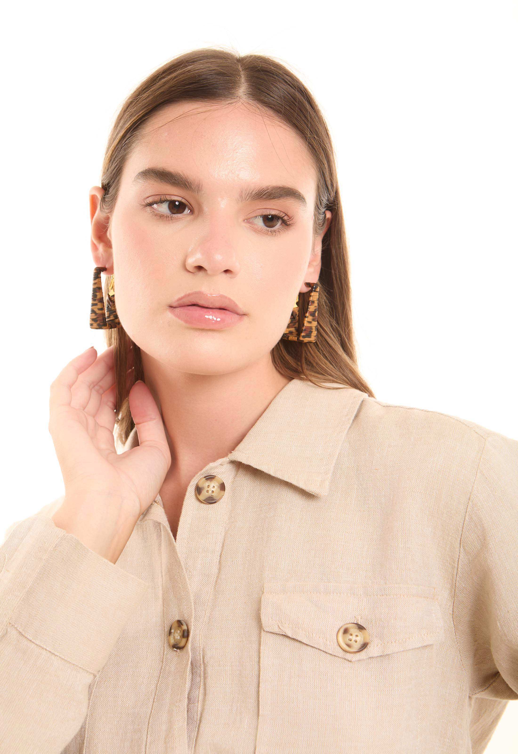 Woven Pattern Drop Earrings - Image 3