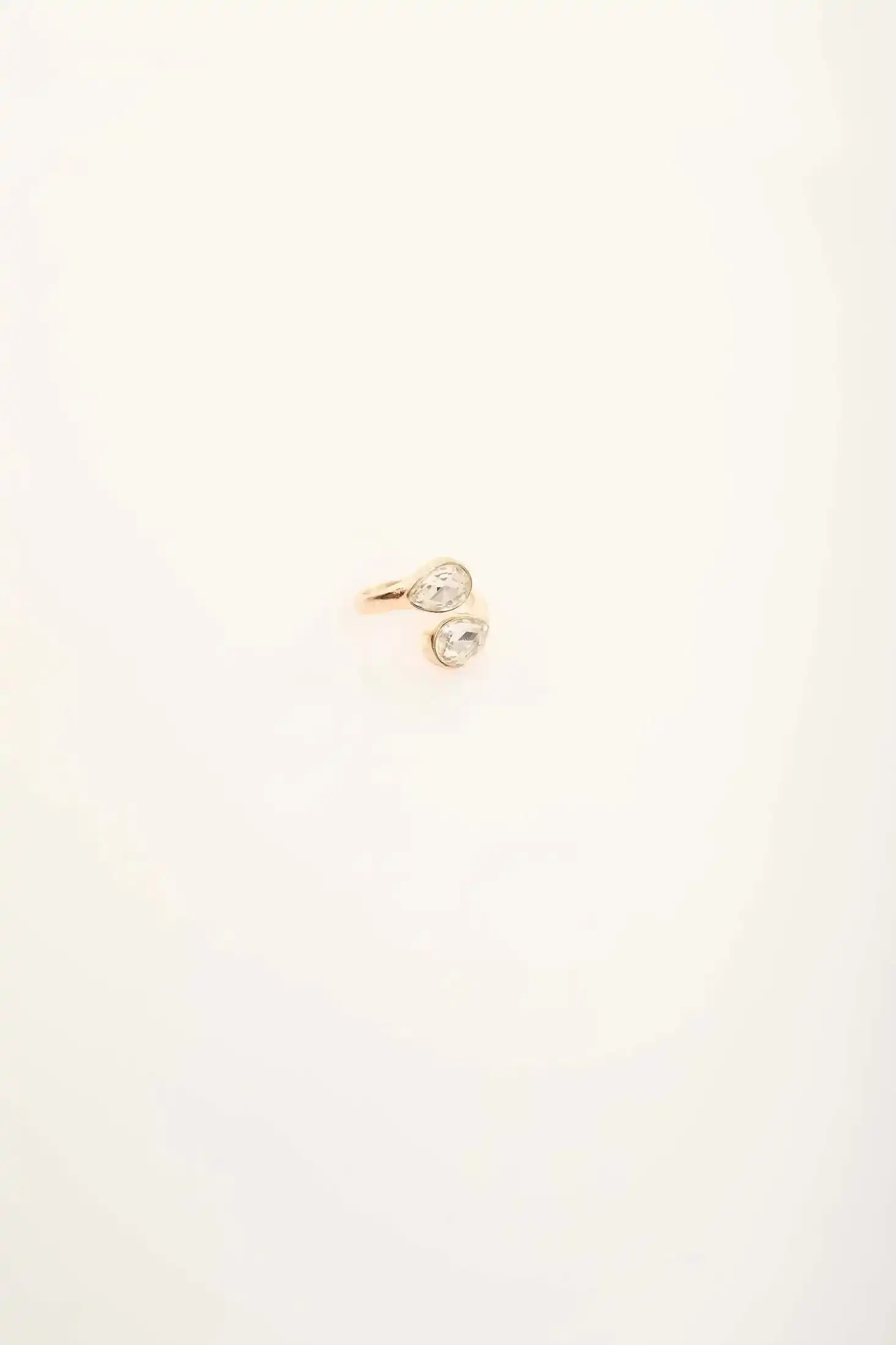 Adjustable Teardrop Crystal Ring in Gold Tone - Image 3