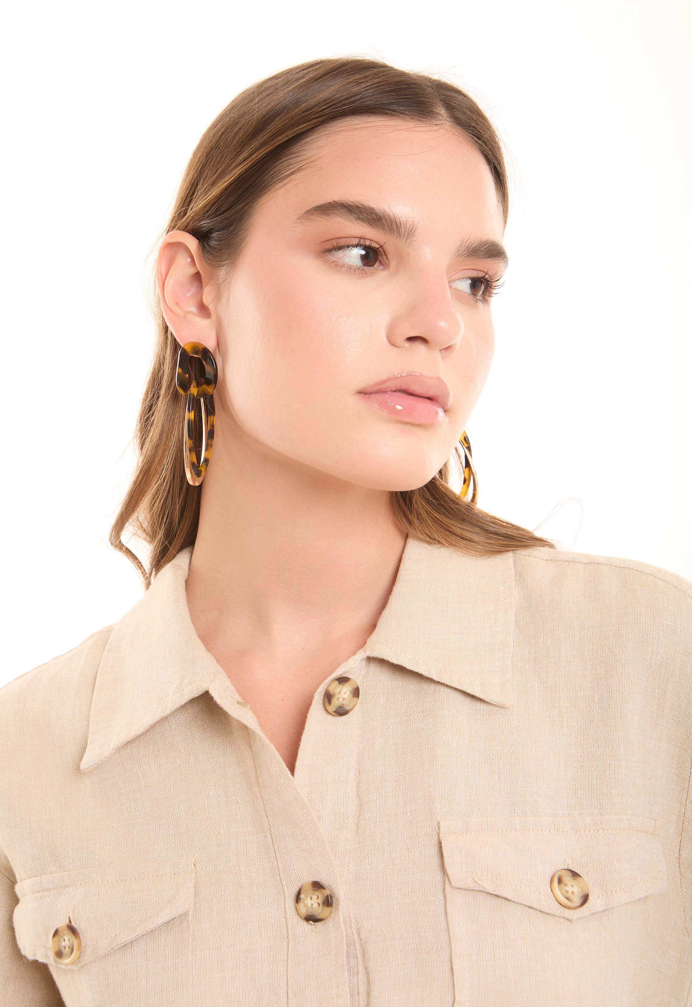 Patterned Double Oval Drop Earrings - Image 3