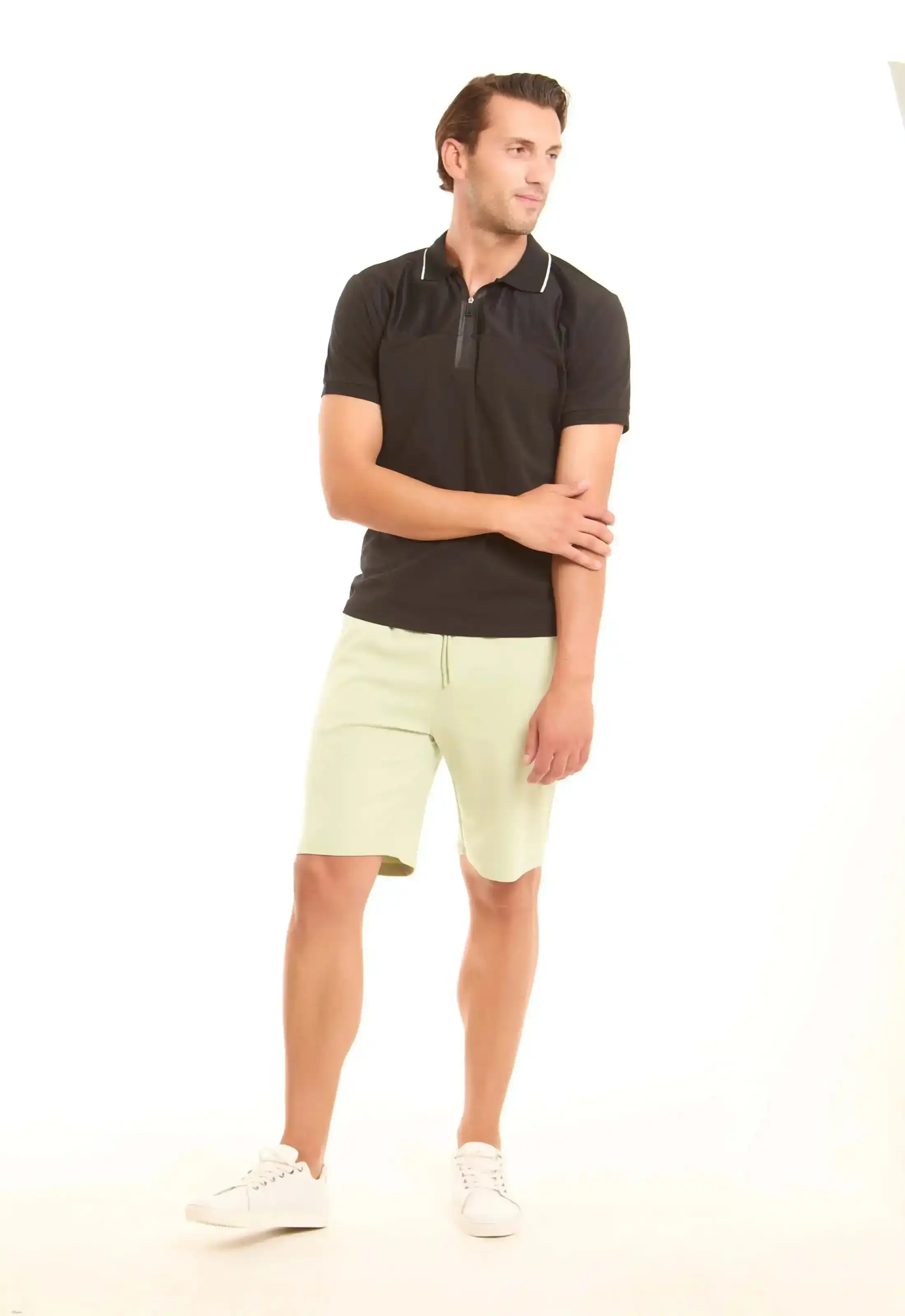 Lined Turn Down Collar Zipped Polo Shirt - Image 3