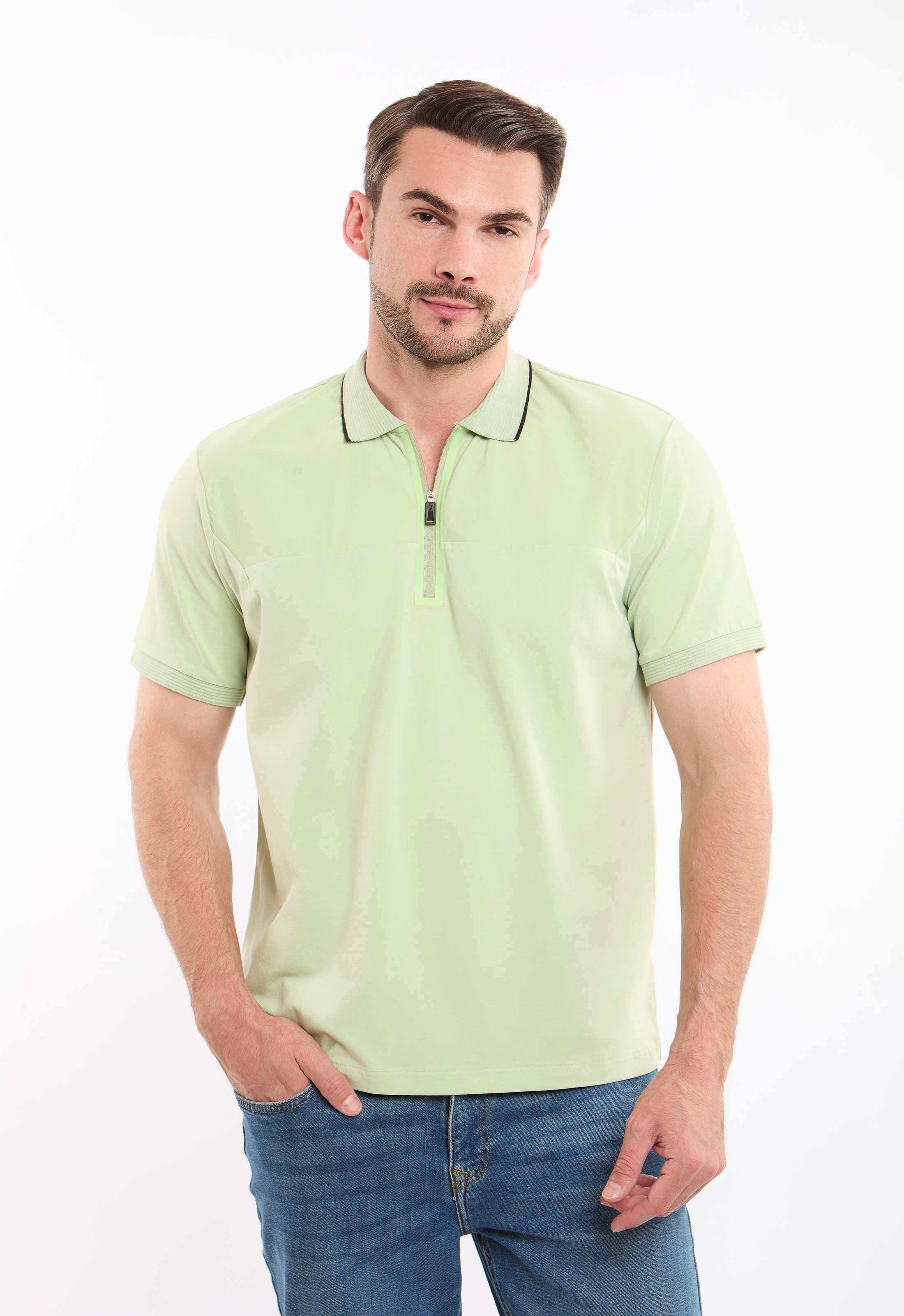 Lined Turn Down Collar Zipped Polo Shirt - Image 4