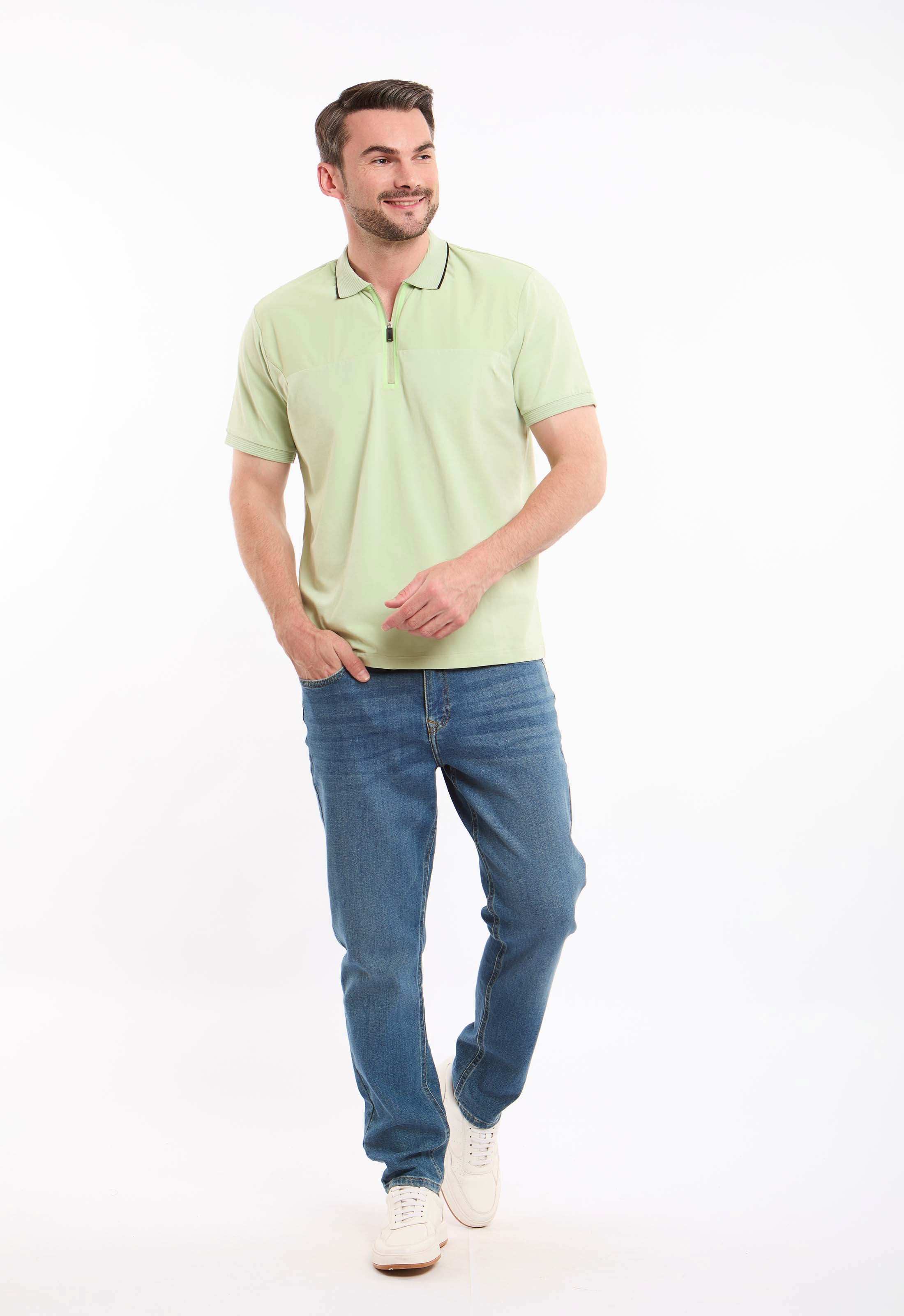 Lined Turn Down Collar Zipped Polo Shirt - Image 5