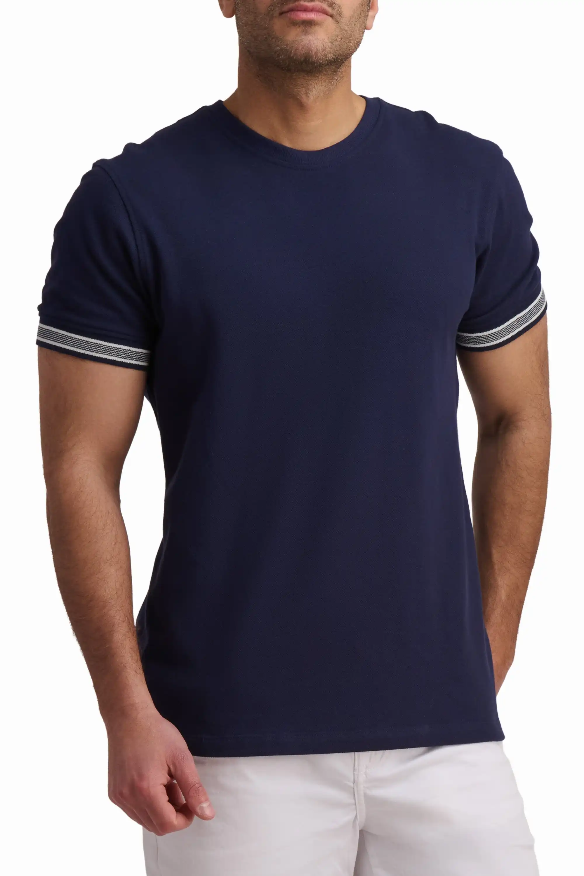Navy Contrast Sleeve Cotton T-Shirt - Image 2