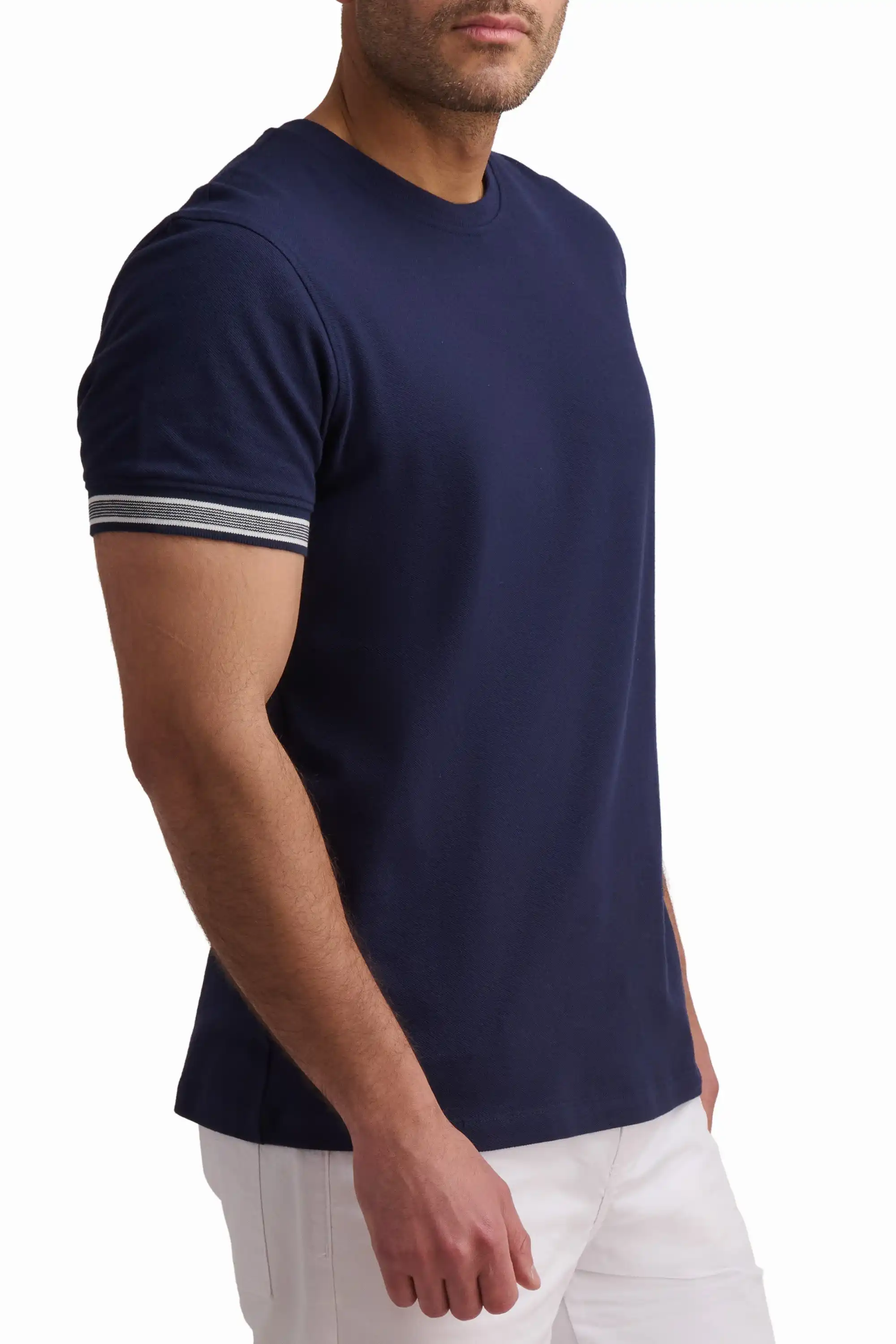 Navy Contrast Sleeve Cotton T-Shirt - Image 3