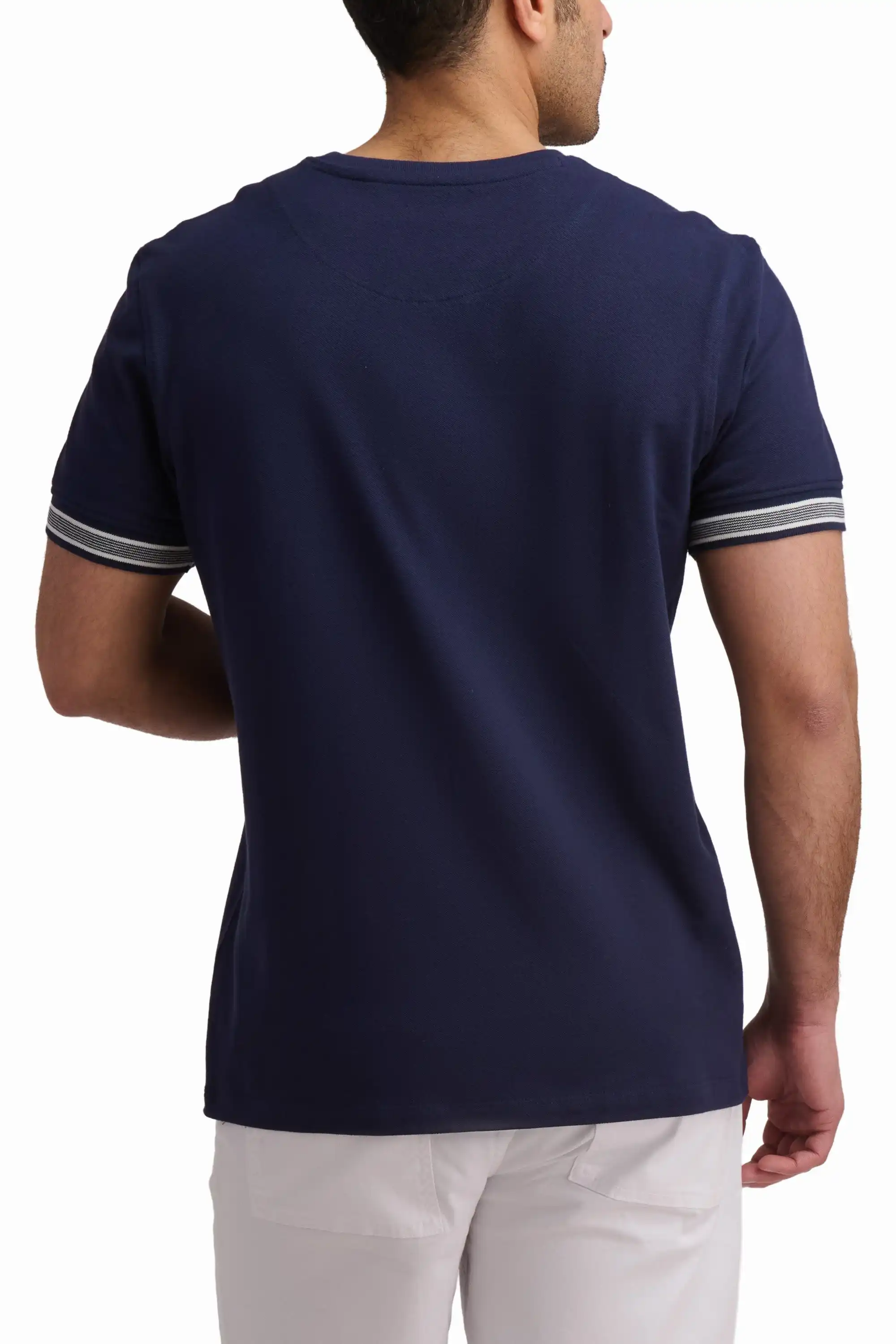 Navy Contrast Sleeve Cotton T-Shirt - Image 4