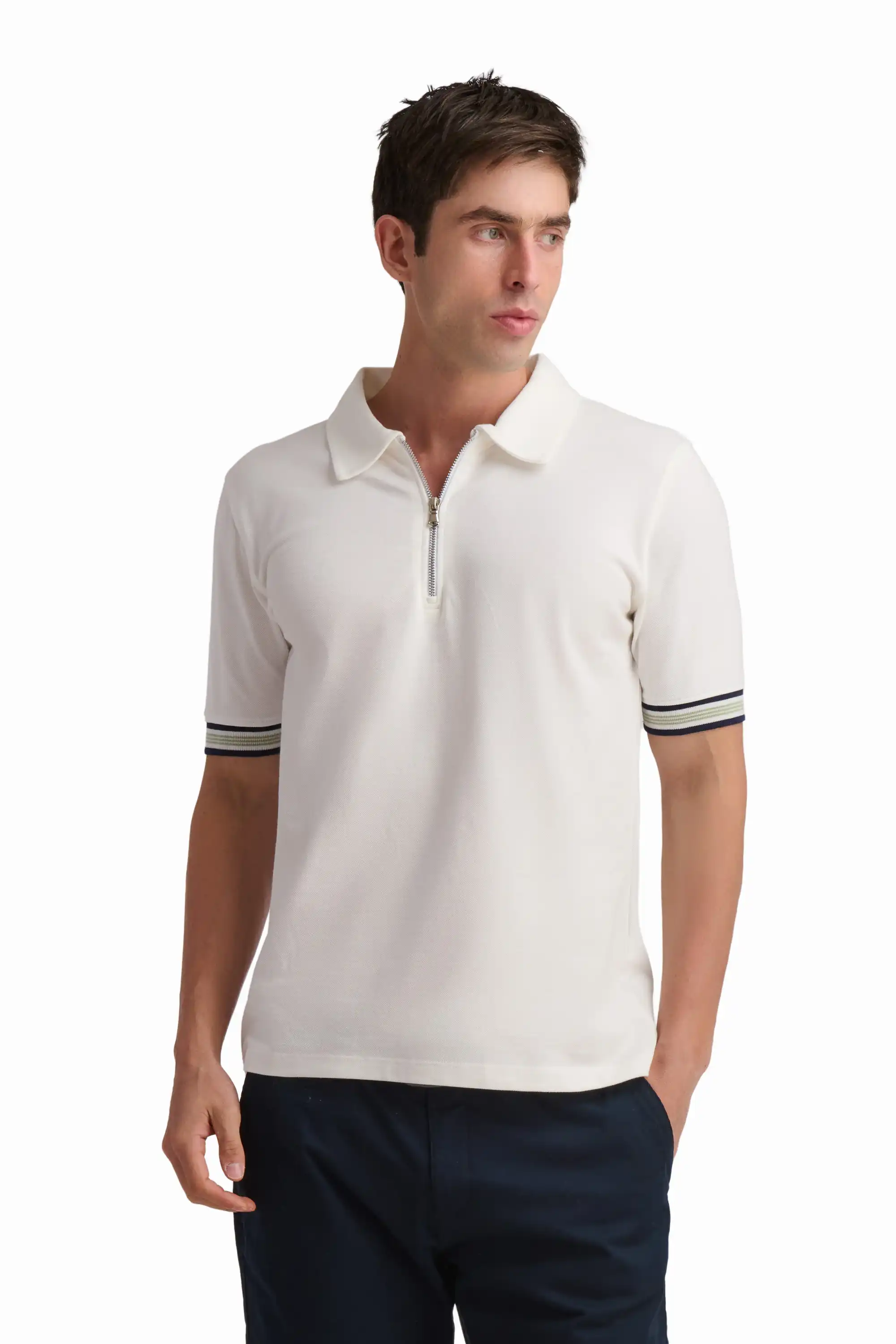 Off-White Zip Polo Shirt - Image 2