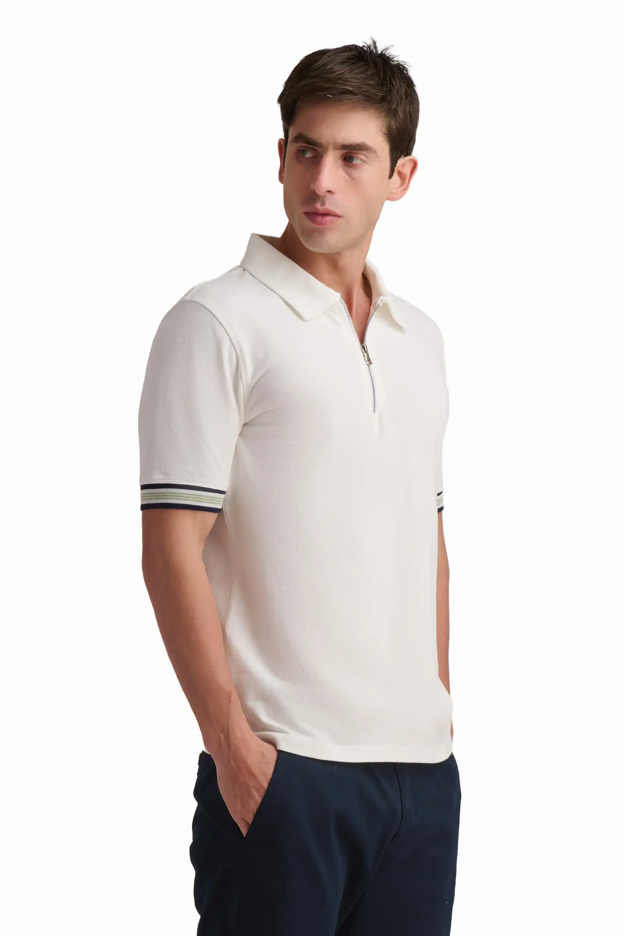 Off-White Zip Polo Shirt - Image 3