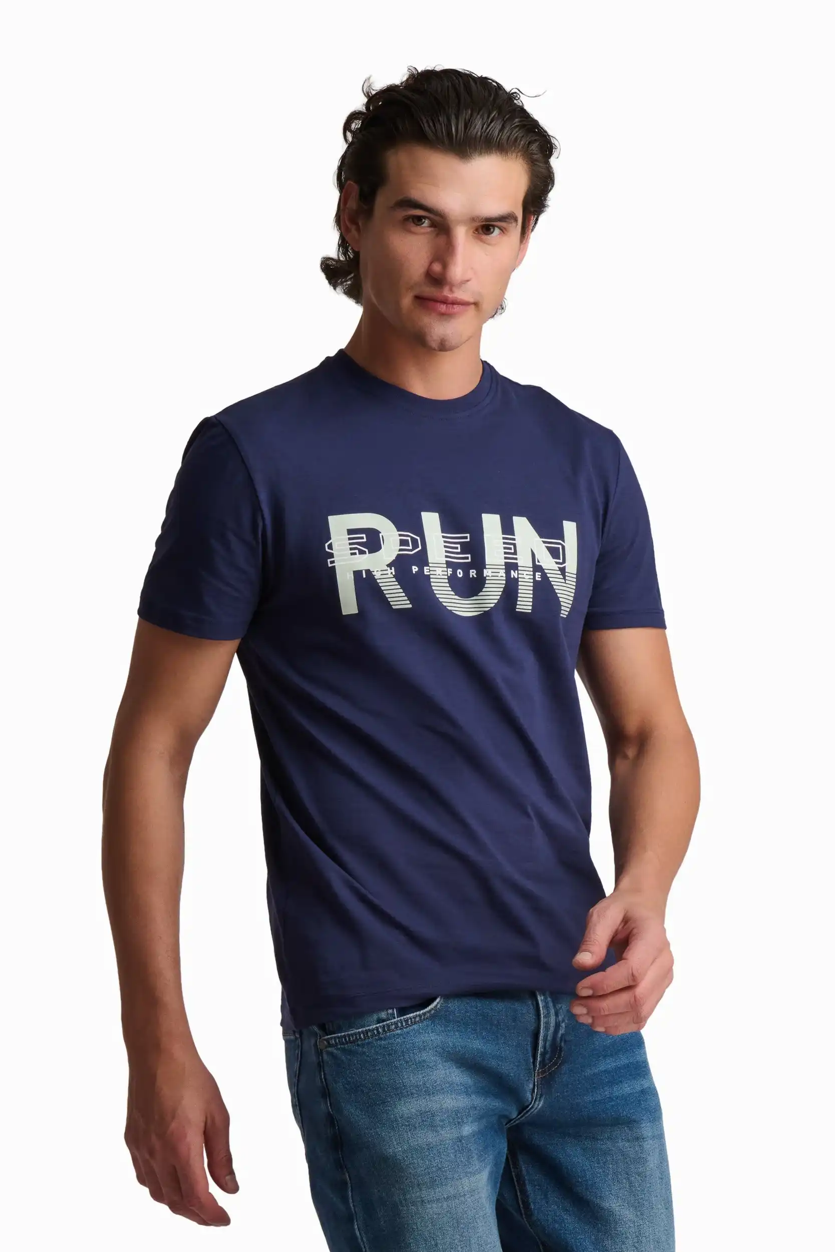 Navy Run Cotton T-Shirt - Image 2