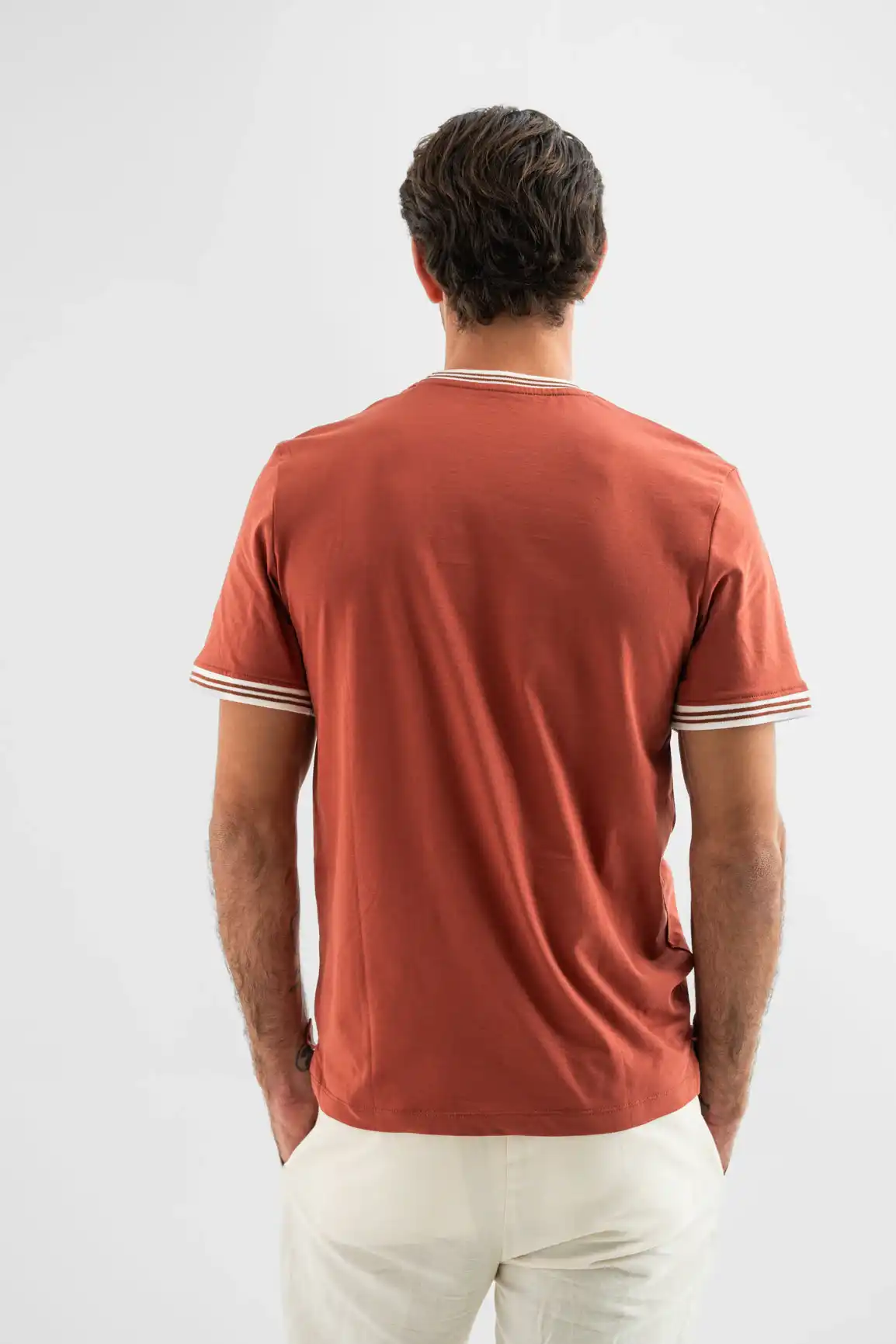 Rust Contrast-Trim Cotton T-Shirt - Image 3