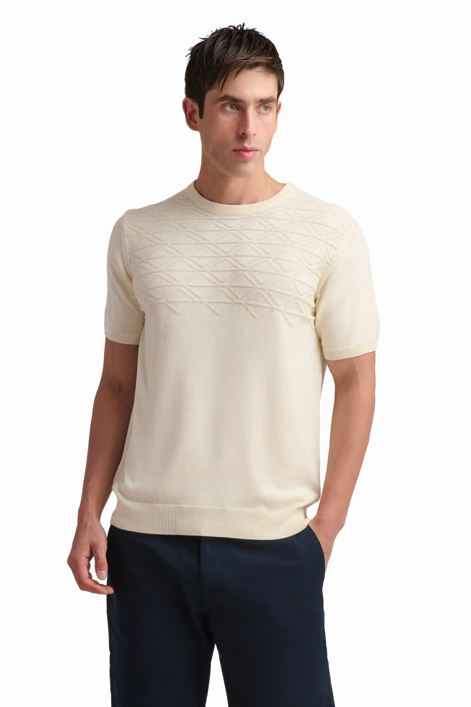 Textured Knit Short Sleeve T-Shirt - Image 3