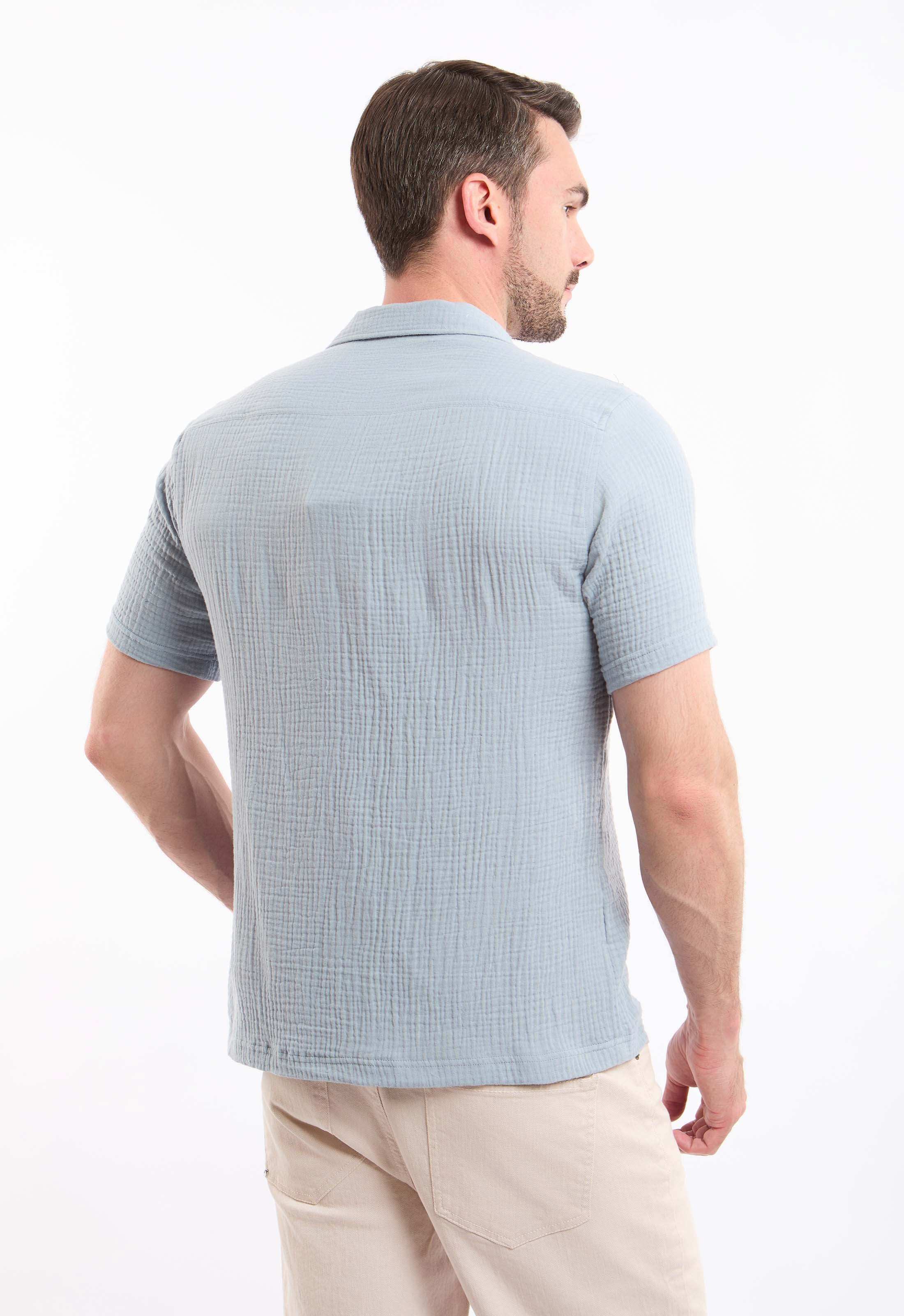 Textured Short Sleeves Shirt with Front Pocket - Image 3