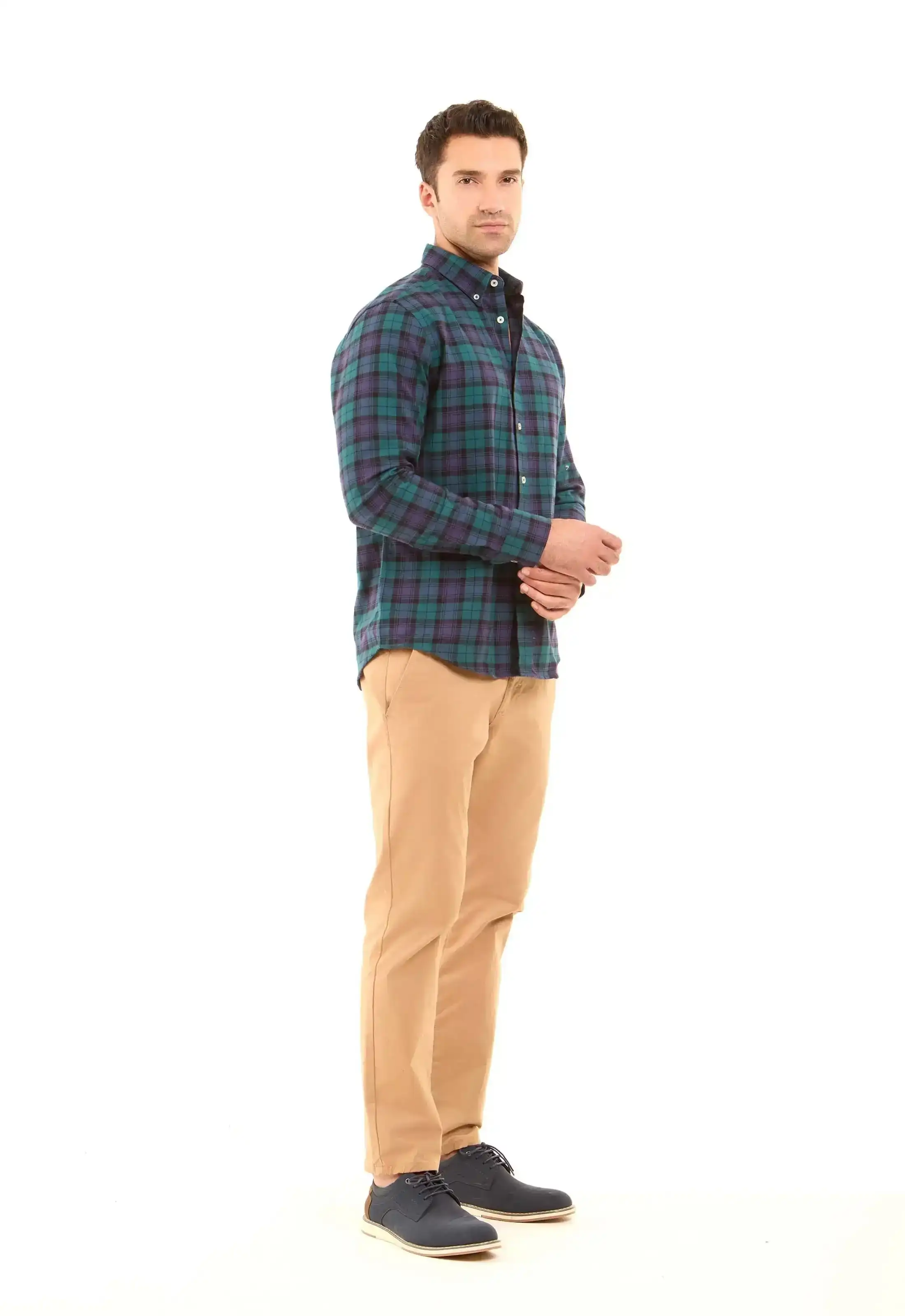 Casual Tartan Shirt with Turn Down Collar - Image 5