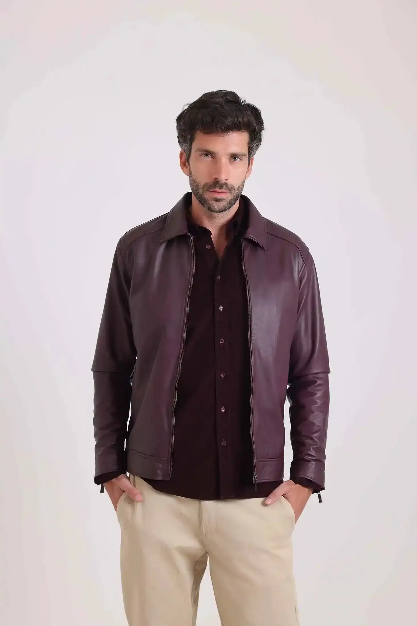 Long Sleeves Elegant Solid Leather Jacket - Image 4