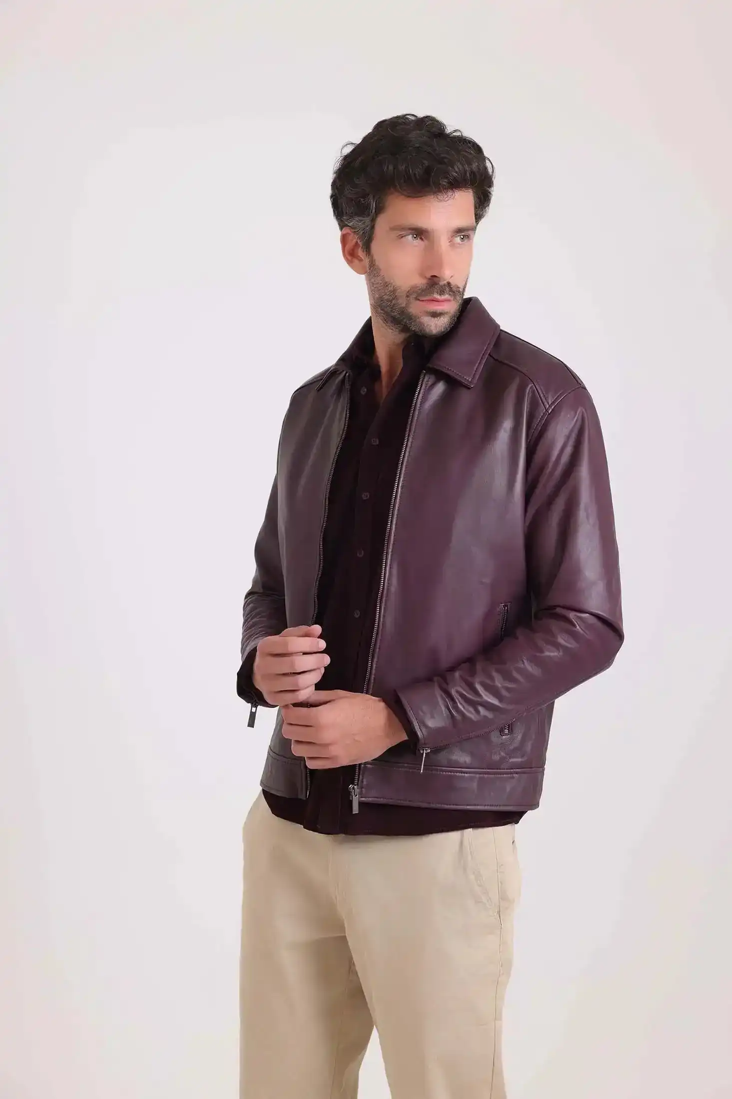 Long Sleeves Elegant Solid Leather Jacket - Image 5
