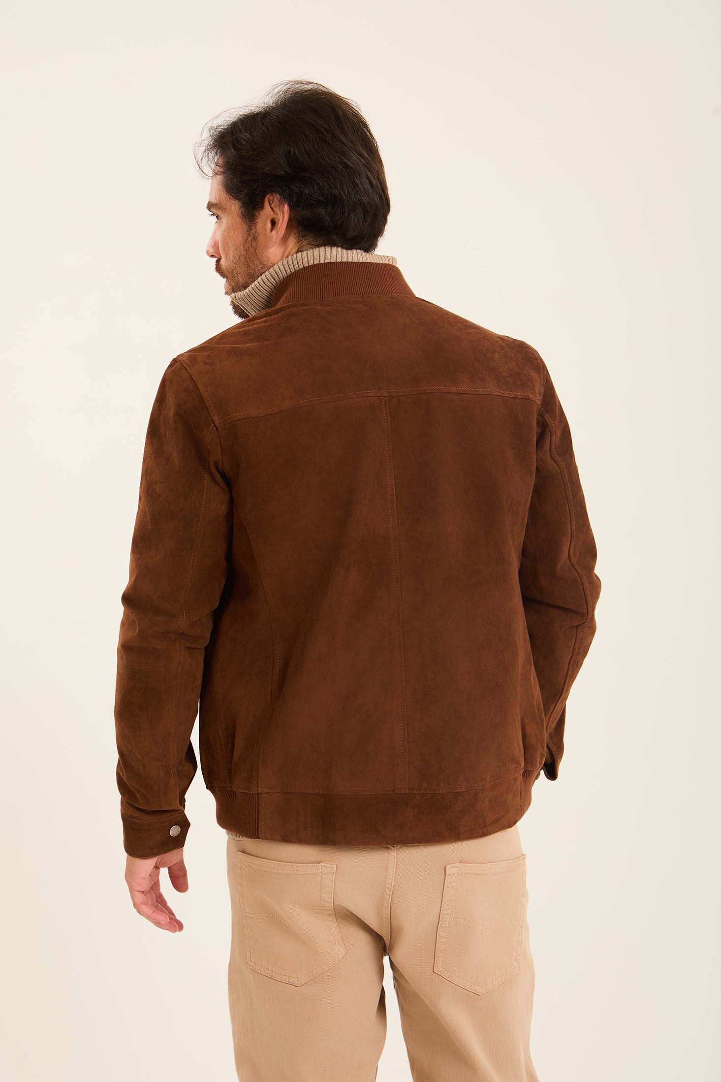 Men Suede Genuine Leather Jacket Brown - Image 4