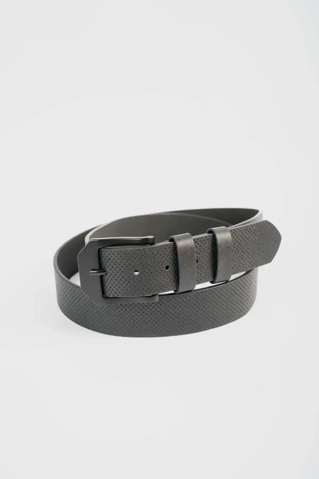 Matte Black Textured Leather Belt - Image 3