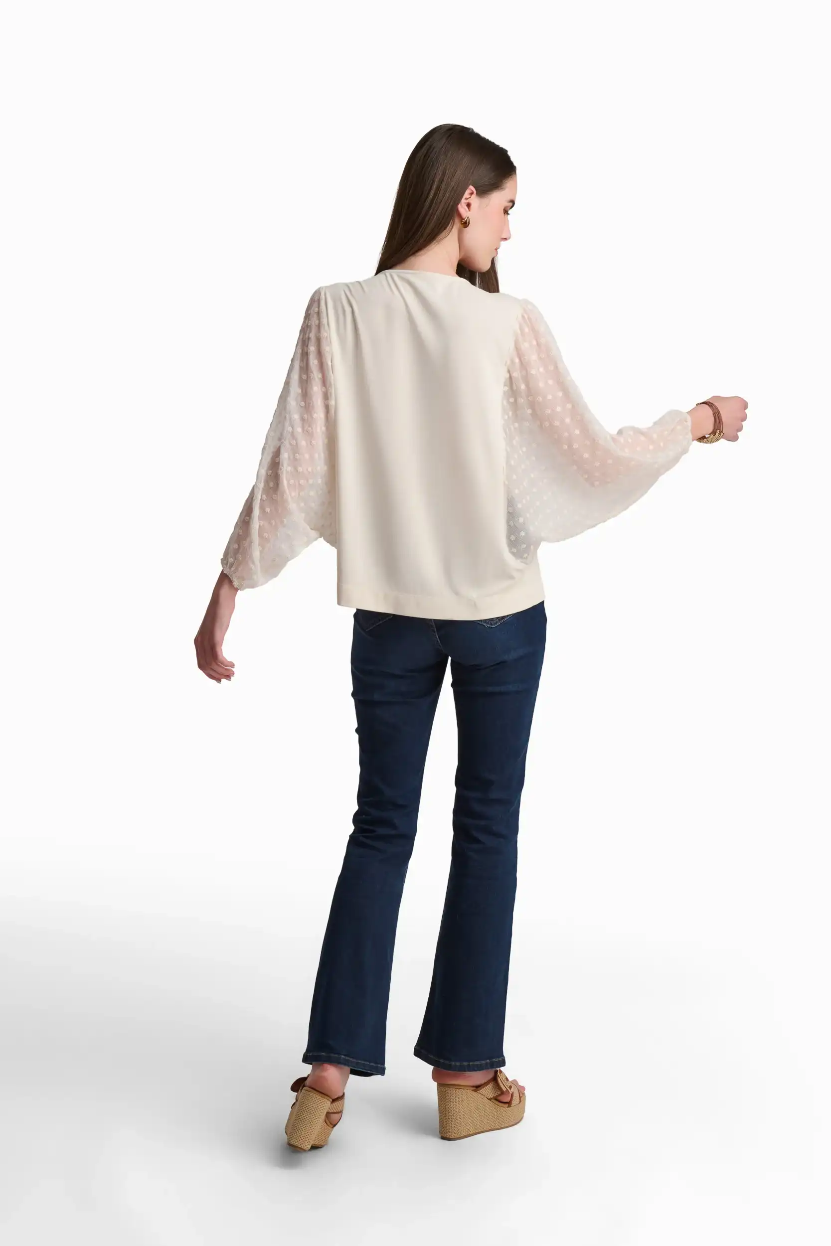 Cream Mixed-Fabric Elegant Top - Image 4