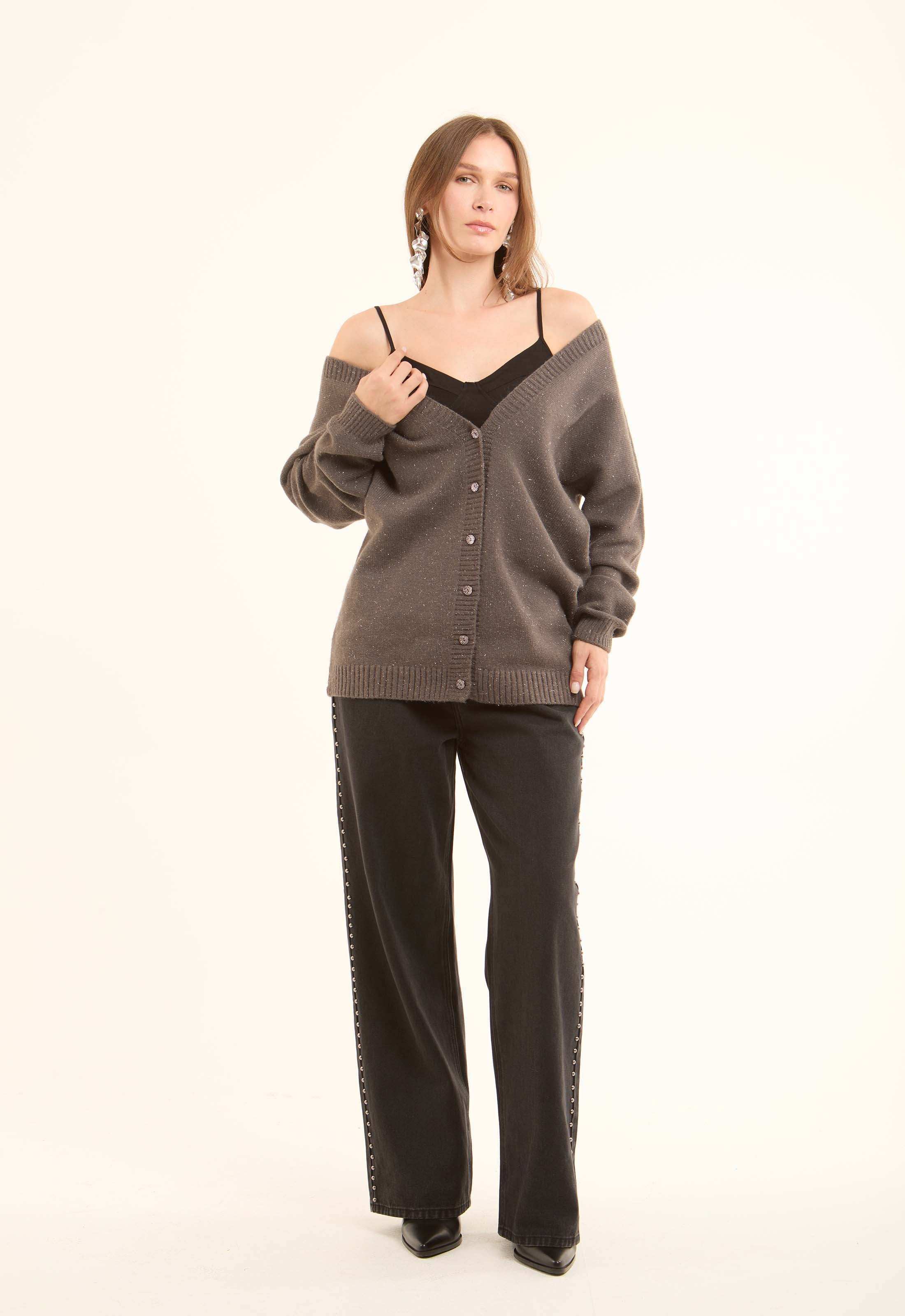 Deep V-Neck Buttoned Winter Cardigan - Image 5