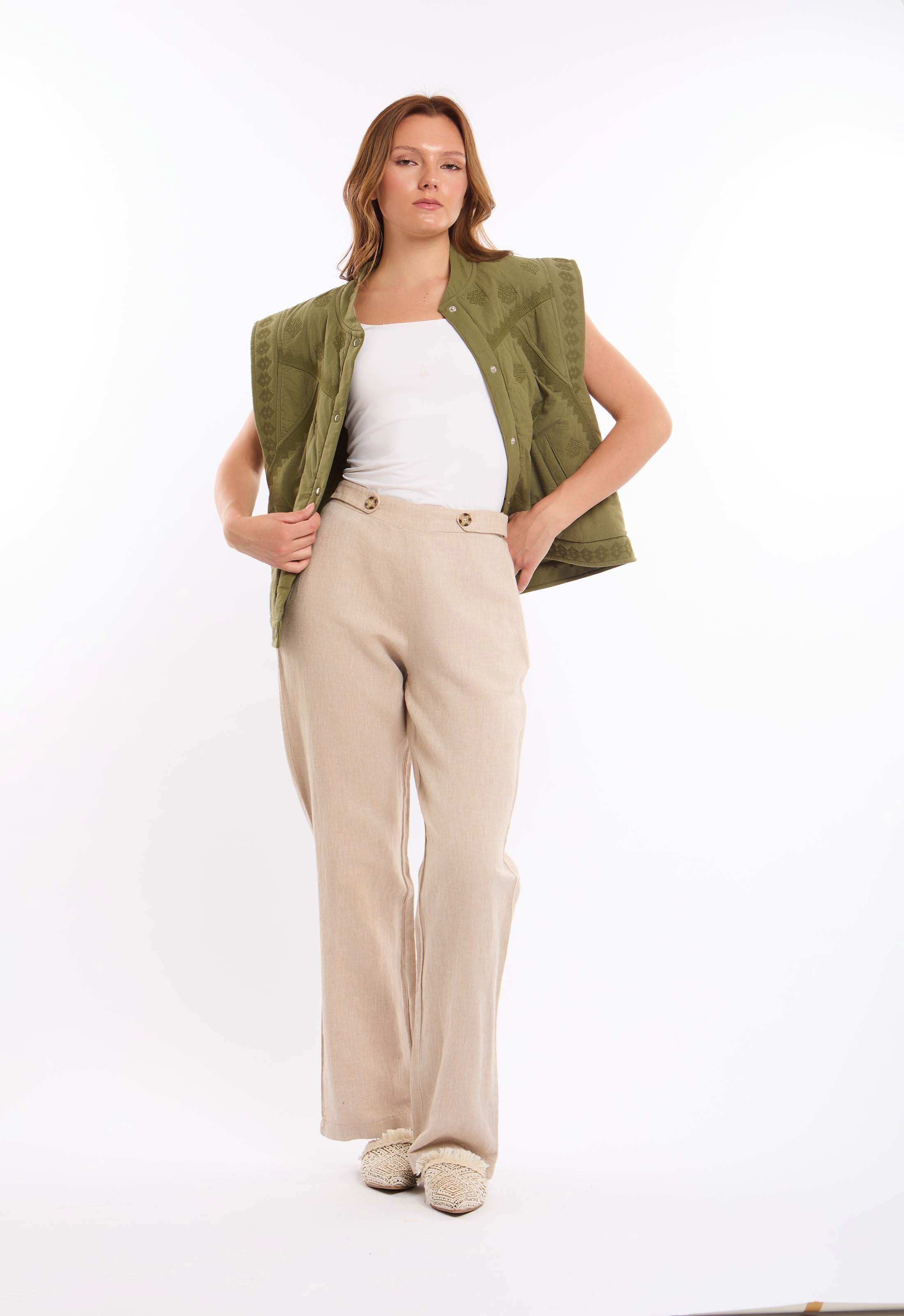 Embroidered Cap Sleeves Vest with Snap Buttons - Image 5