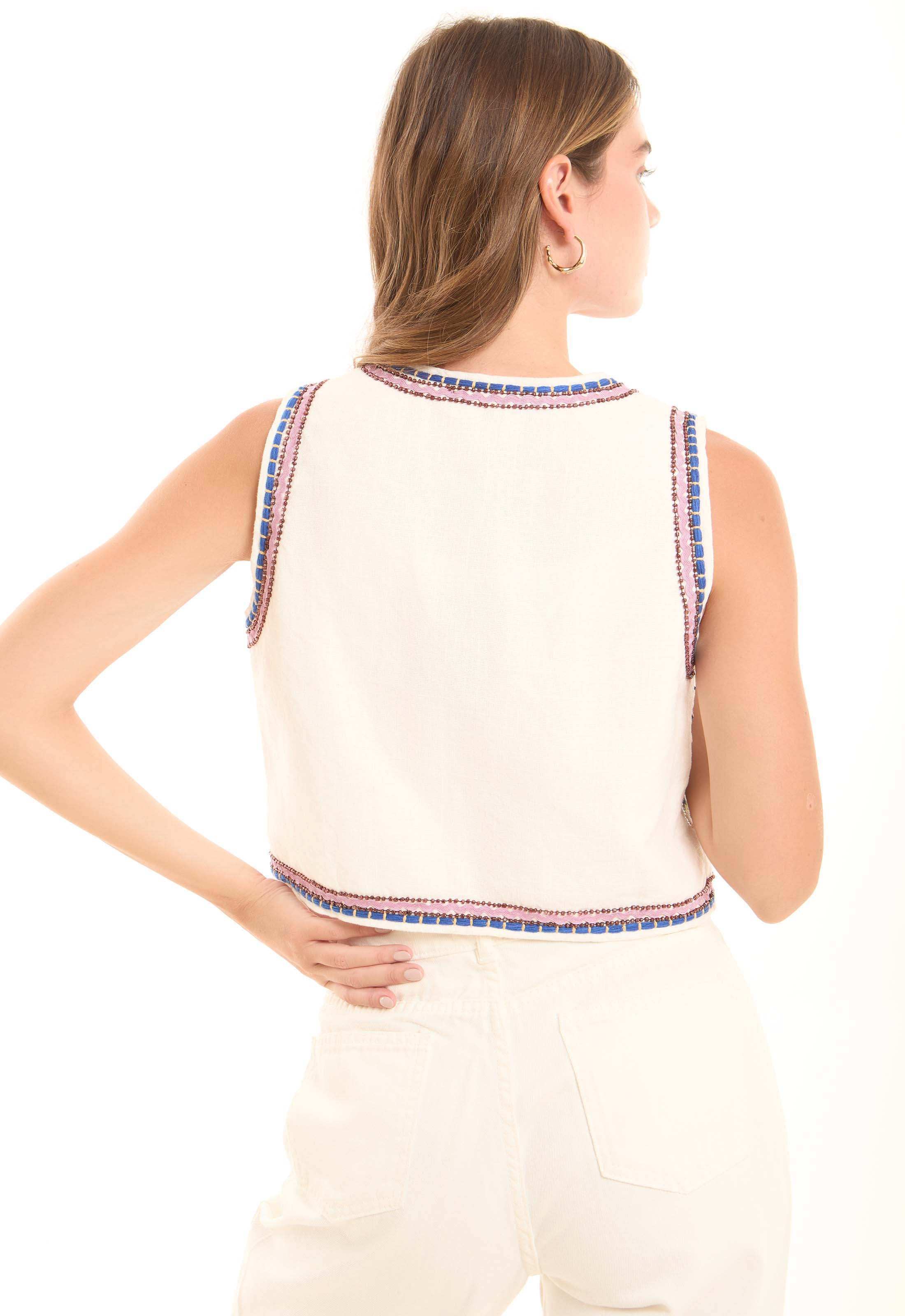 Embroidered Geometric Boho-Style Vest - Image 4