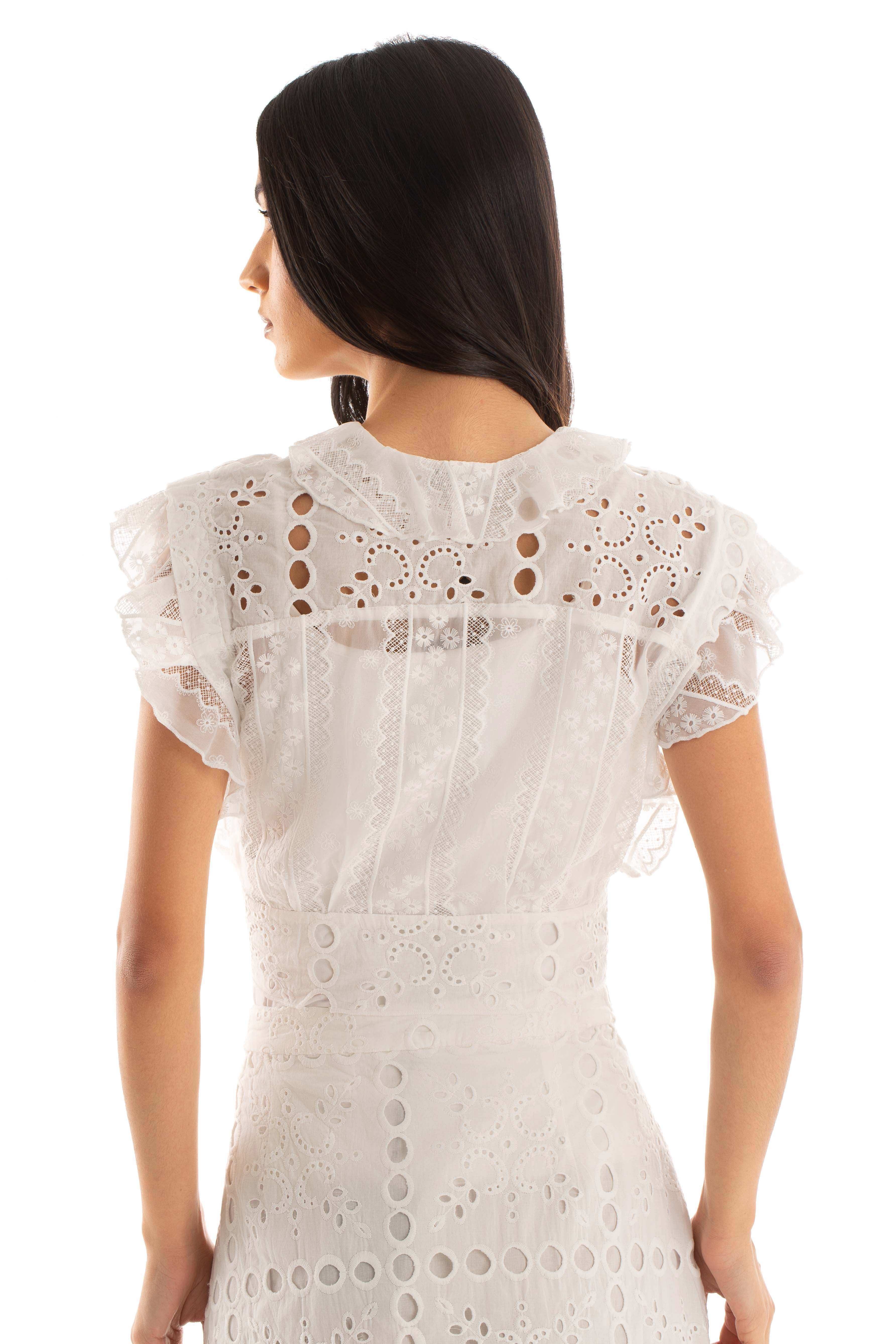 Perforated Embroidered Lace-Up Summer Top - Image 4