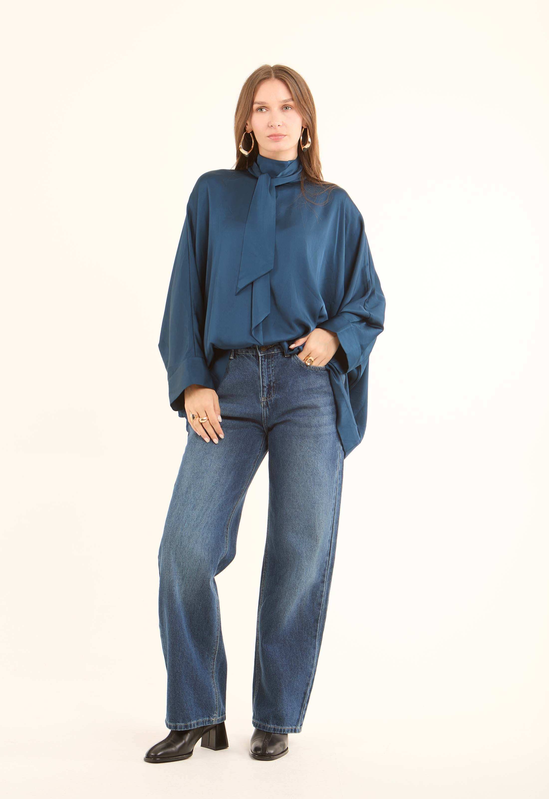 Elegant Tie-Neck Satin Blouse - Image 2