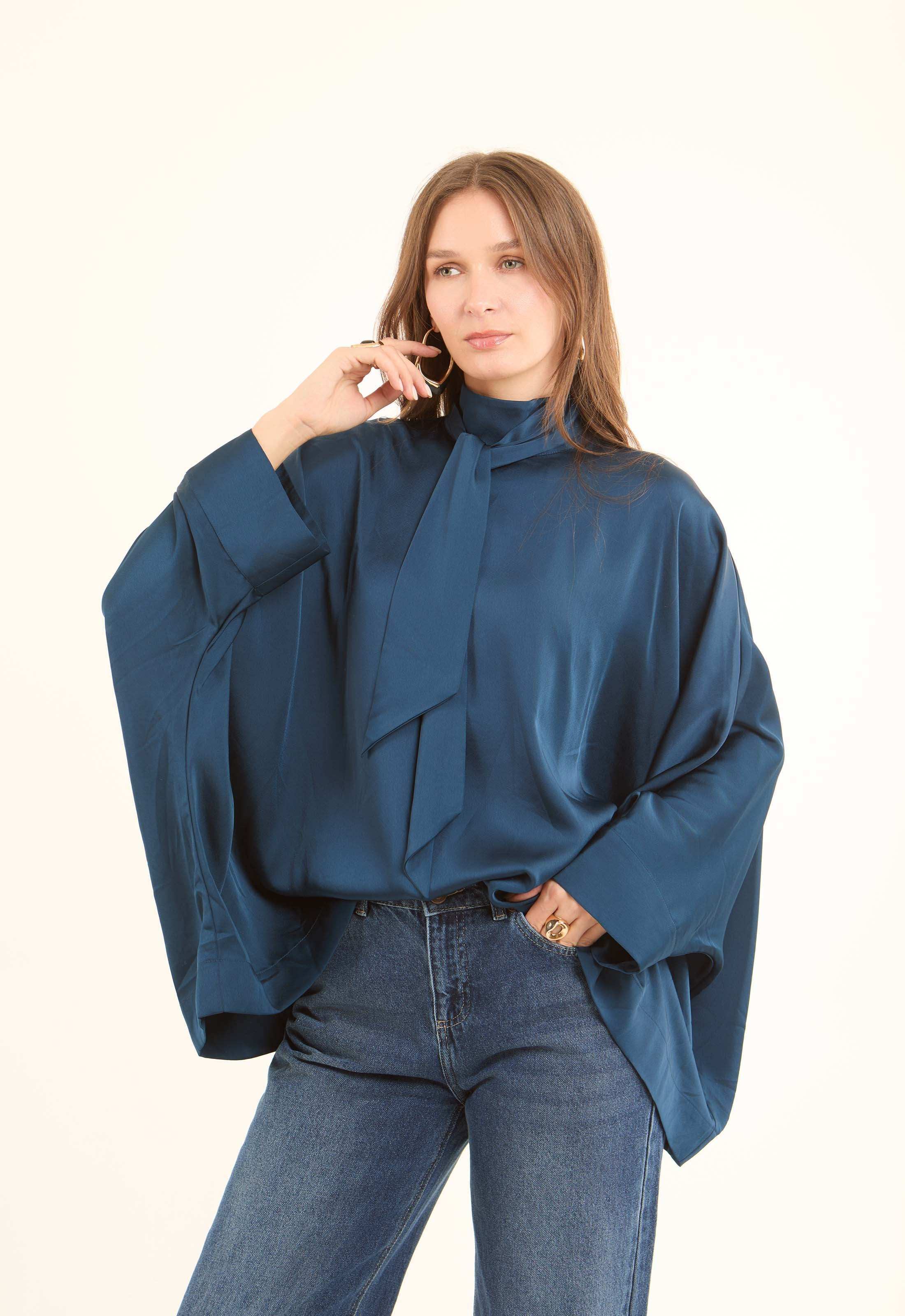 Elegant Tie-Neck Satin Blouse - Image 4