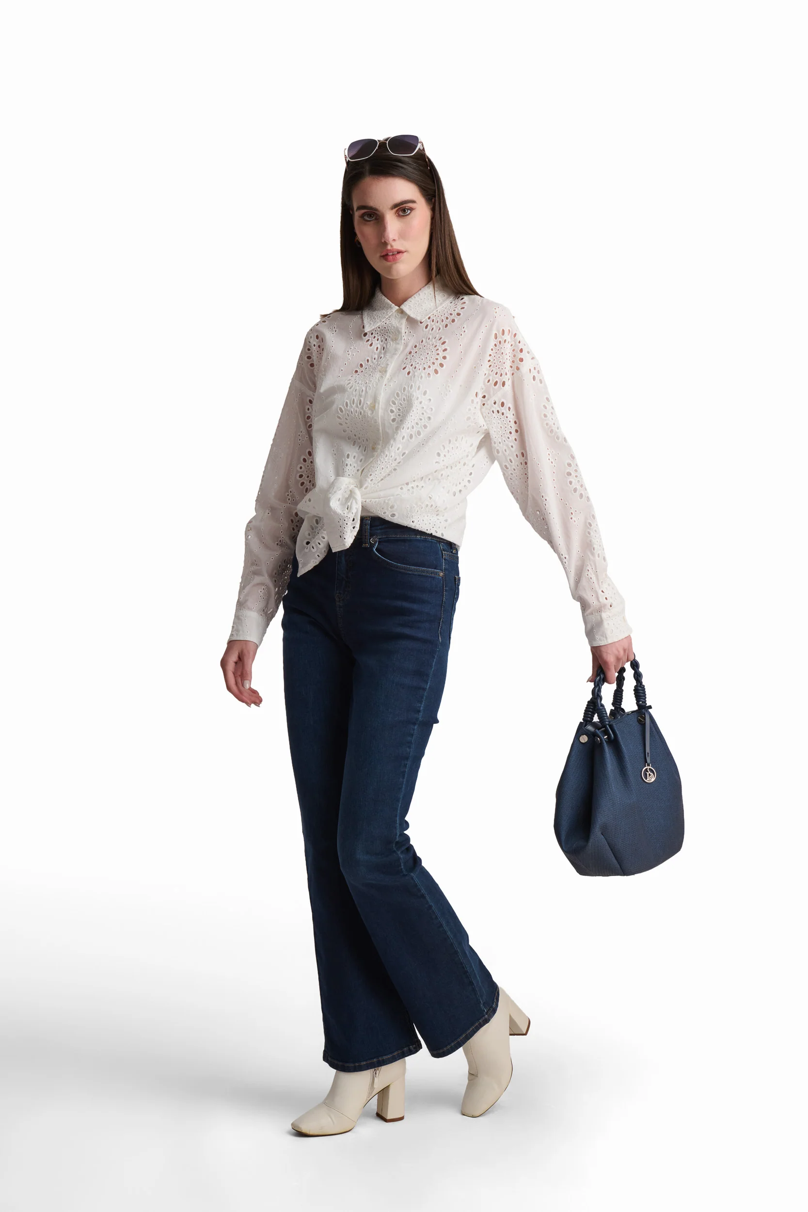 White Textured Embroidered Shirt