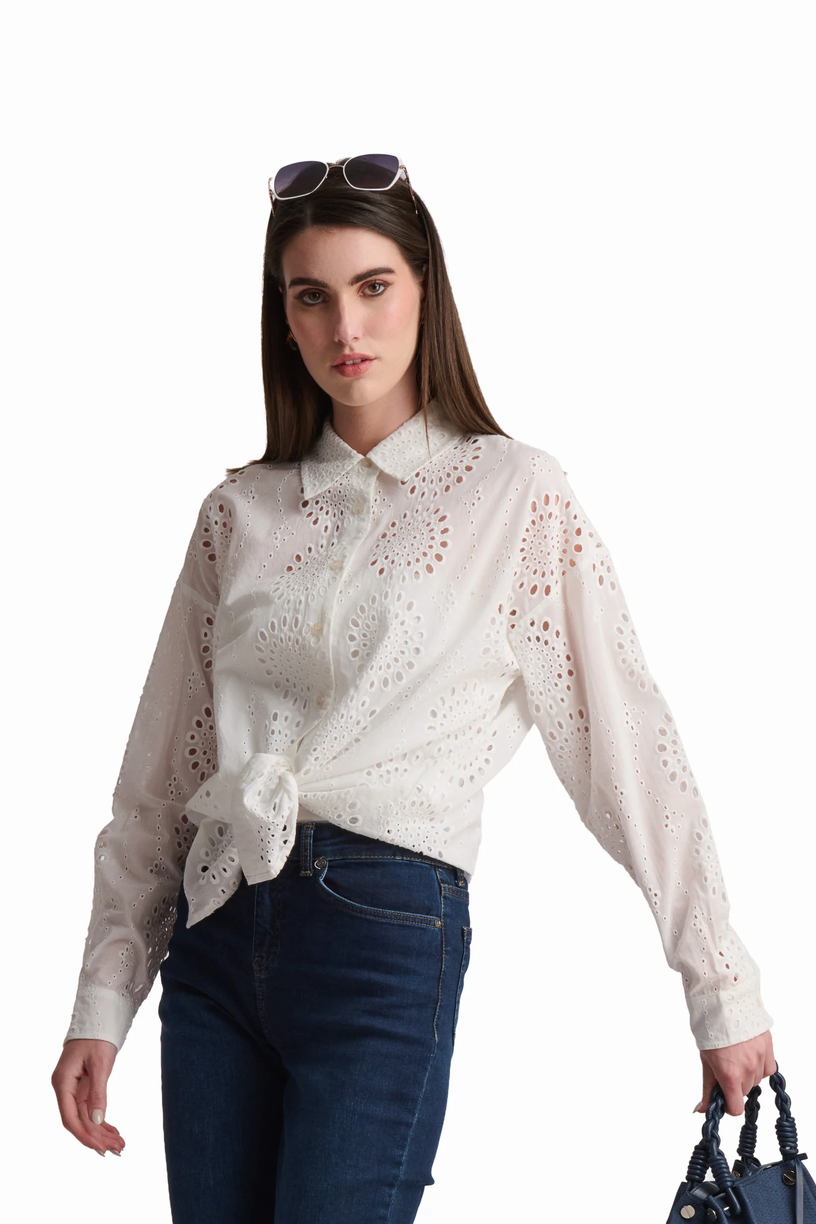 White Textured Embroidered Shirt - Image 2