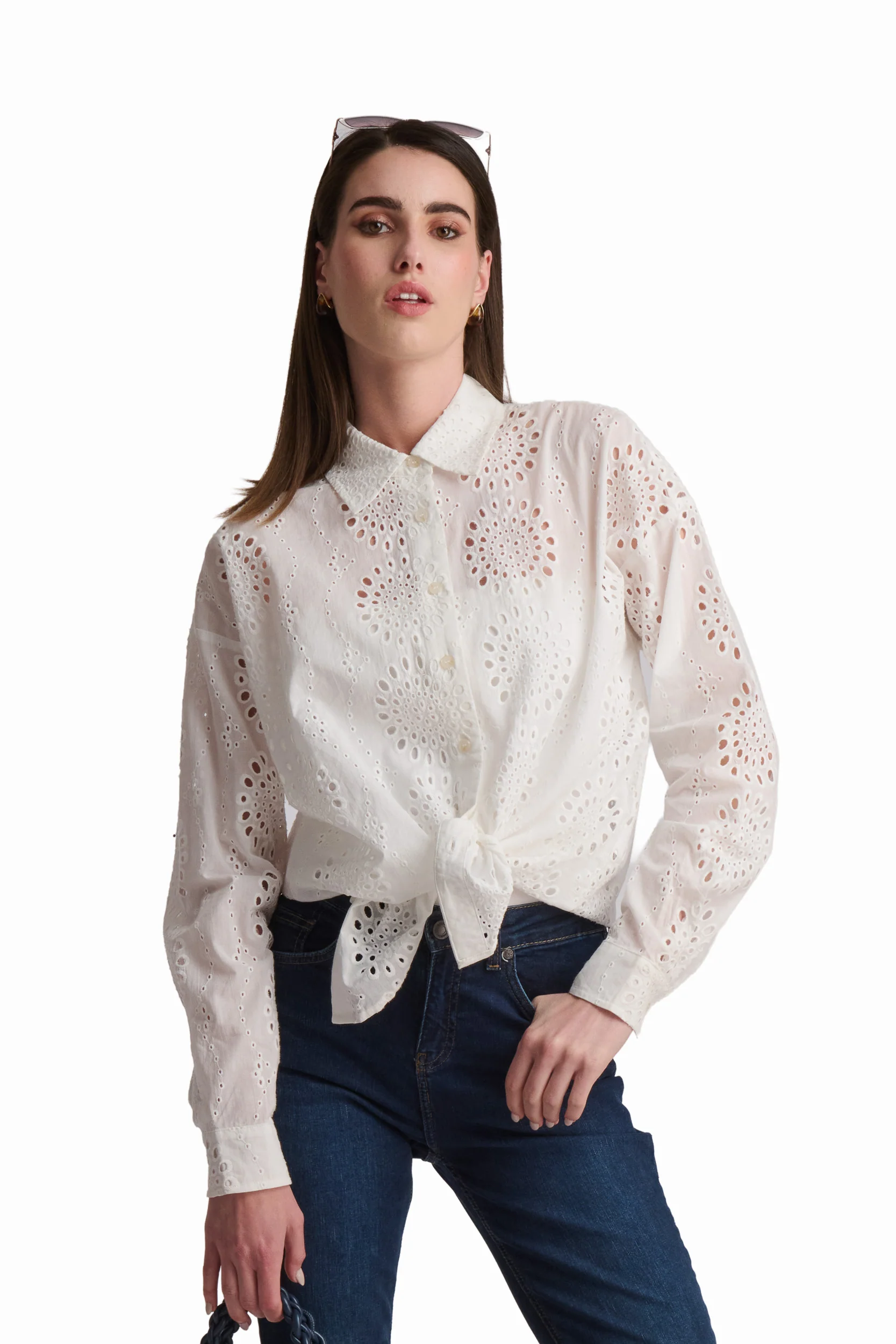 White Textured Embroidered Shirt - Image 4