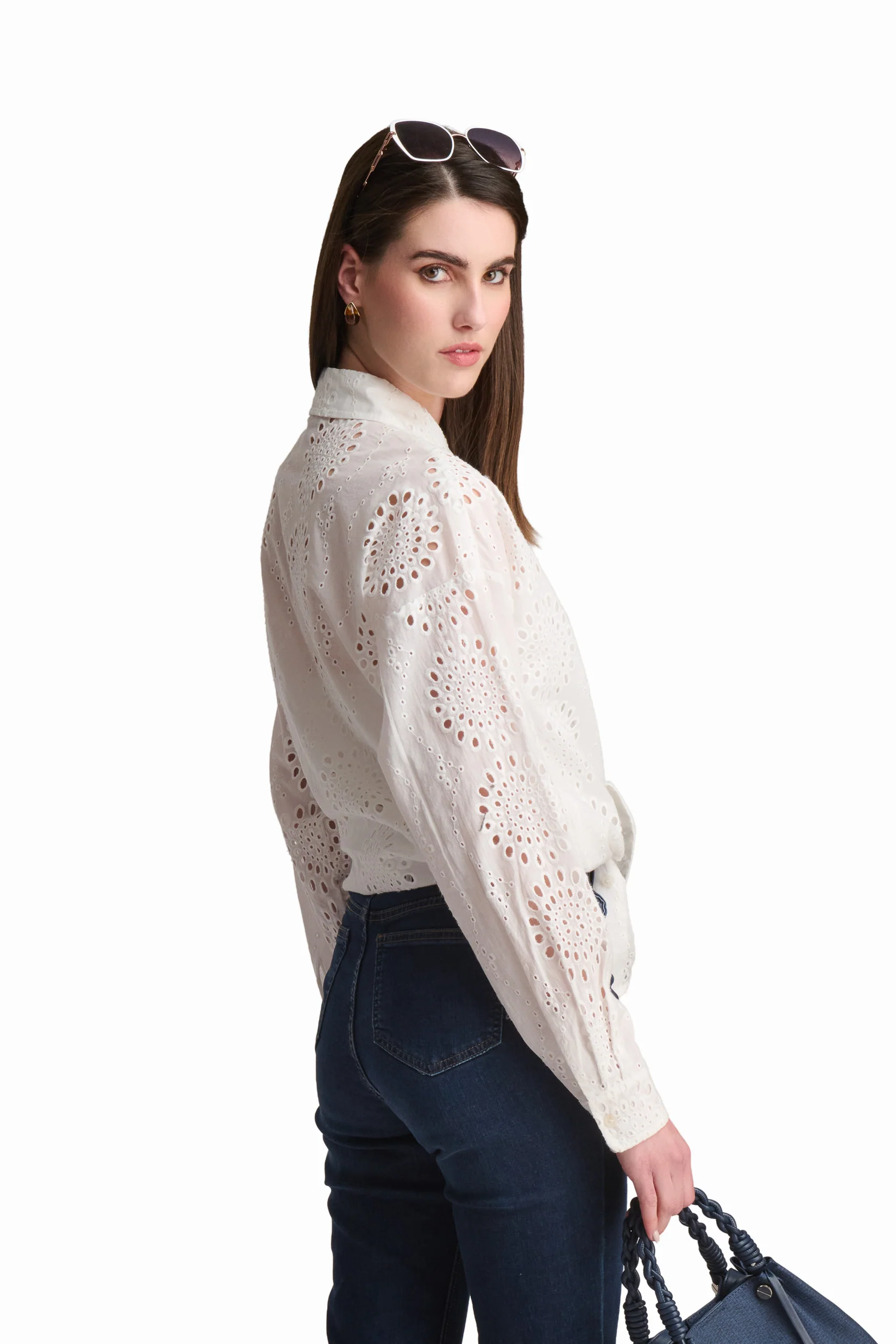 White Textured Embroidered Shirt - Image 5