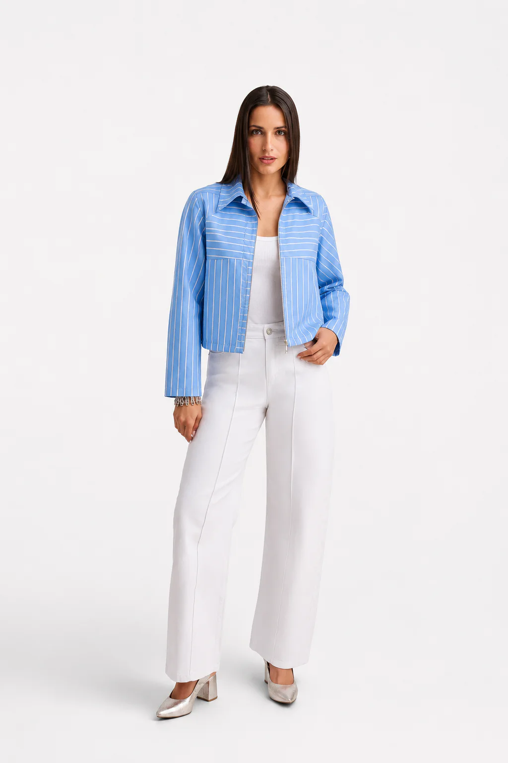 Blue Striped Zip Jacket