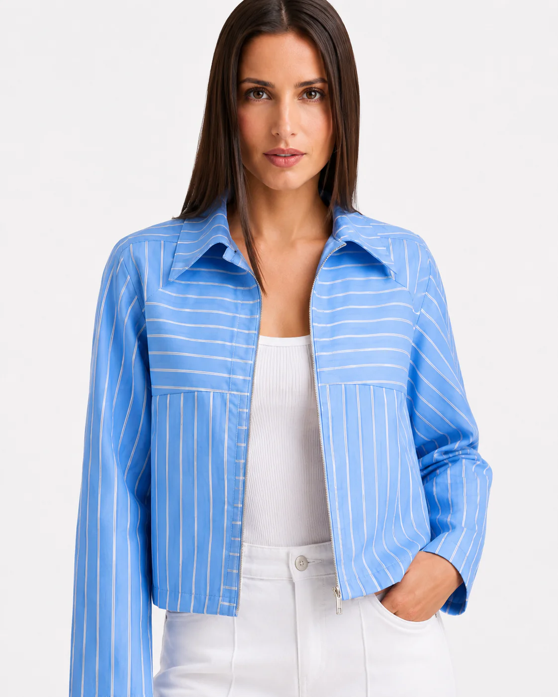 Blue Striped Zip Jacket - Image 2