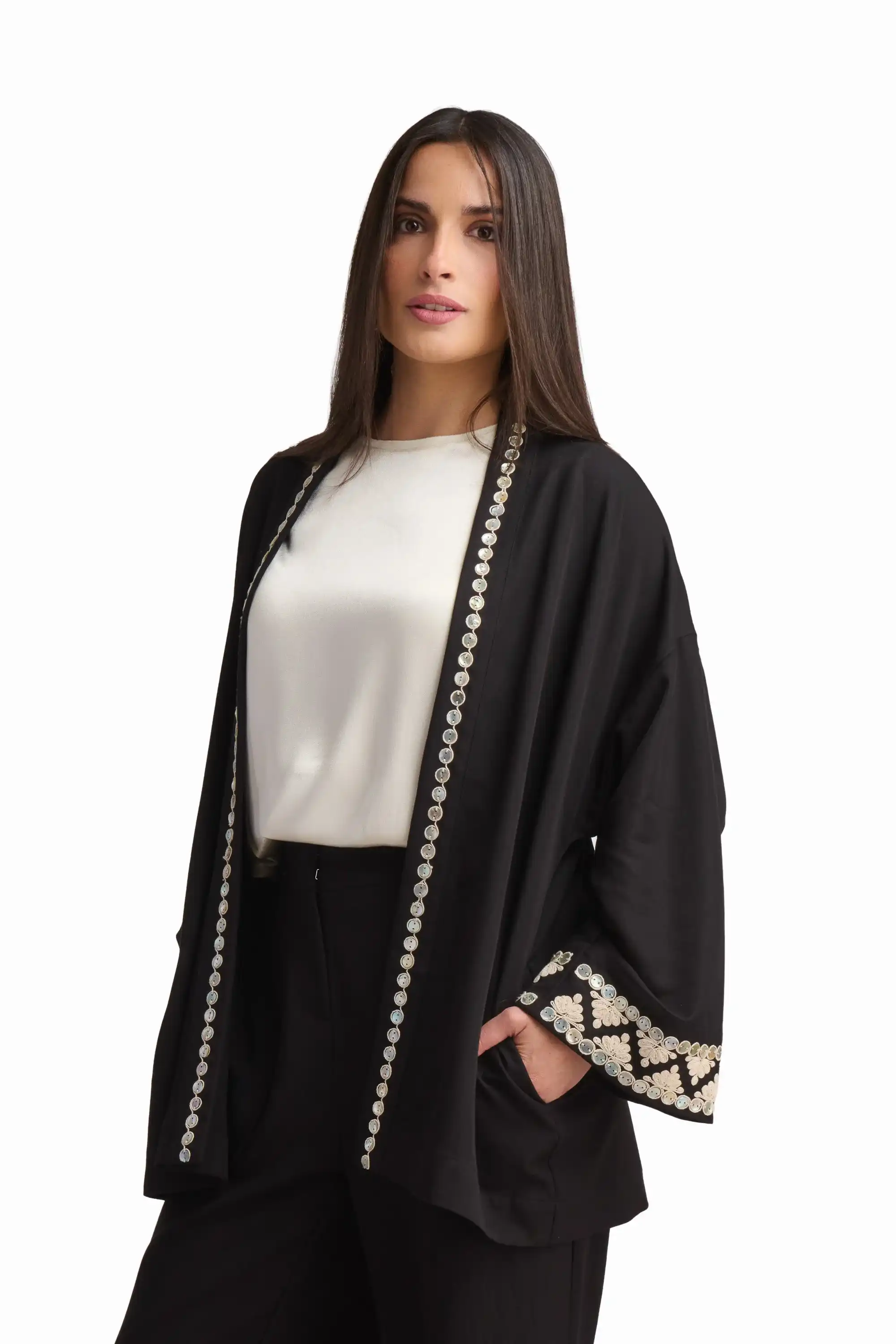 Black Embellished Open-Front Cardigan - Image 3