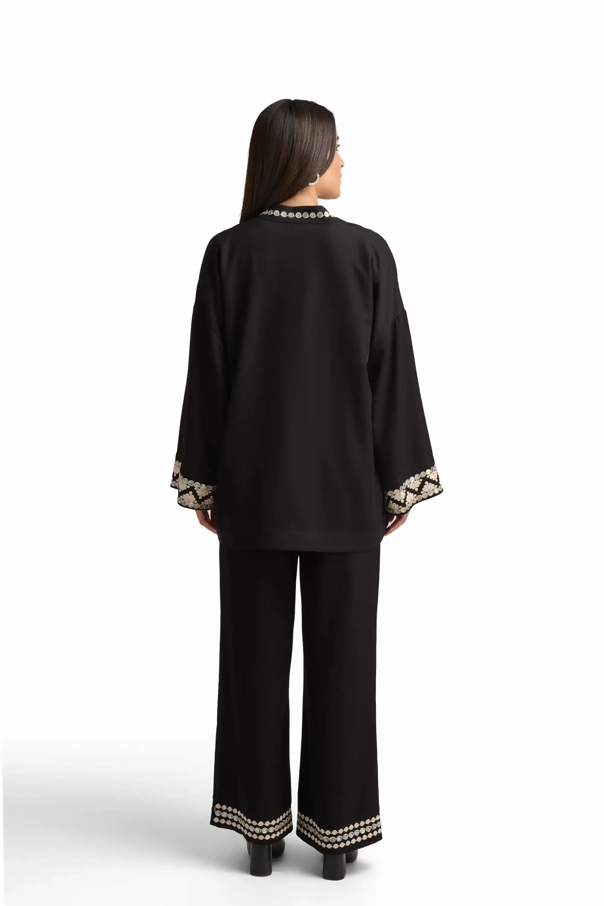 Black Embellished Open-Front Cardigan - Image 4