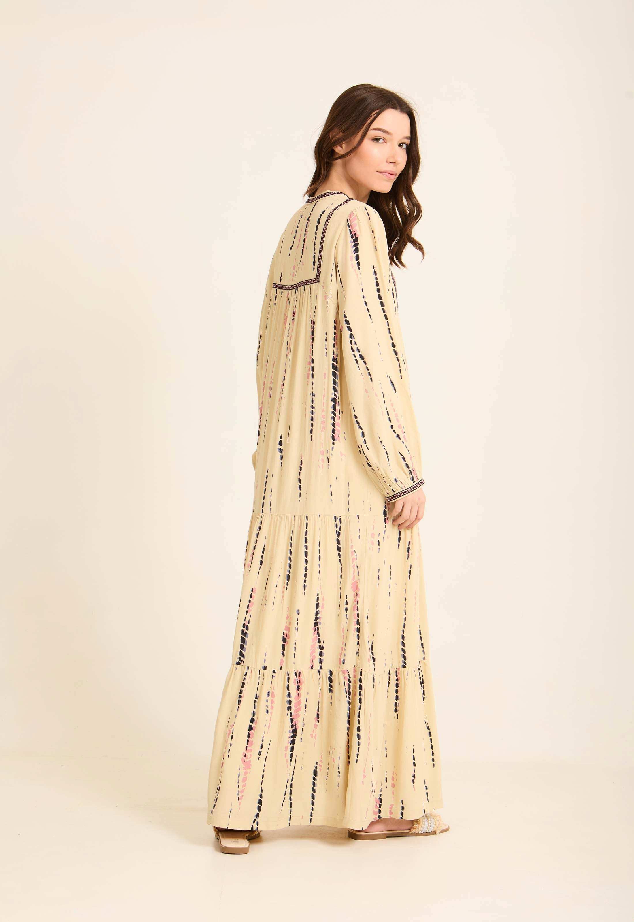 Embroidered Split Neck Tie-Dye Dress - Image 3