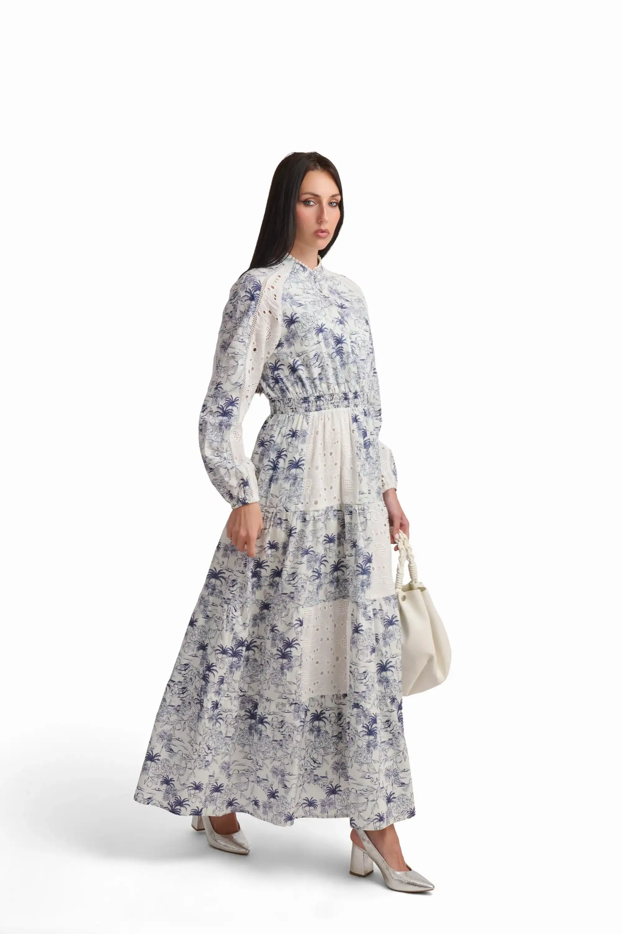 Blue Toile Lace Panel Maxi Dress - Image 3