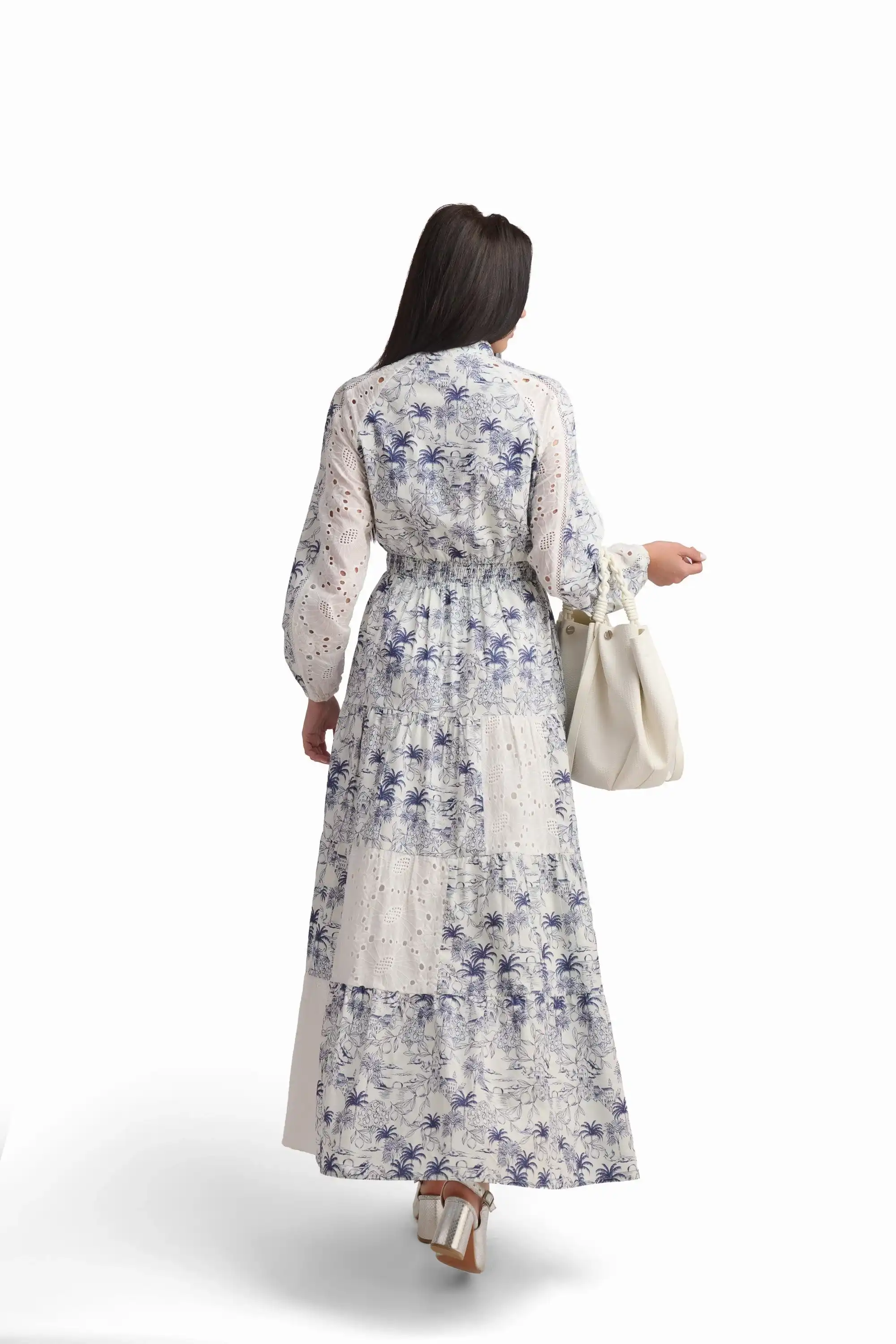 Blue Toile Lace Panel Maxi Dress - Image 5