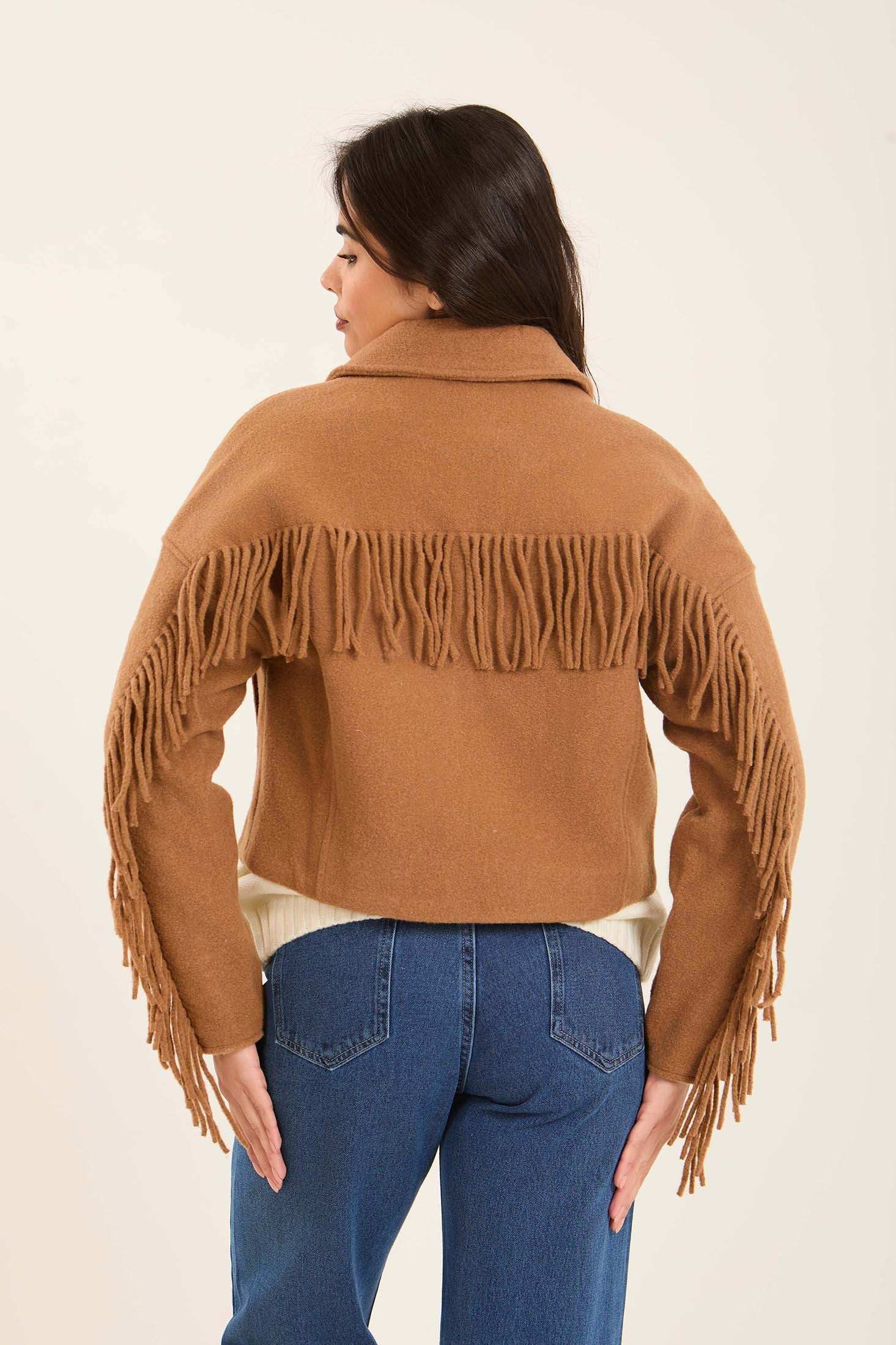 Women Short Jacket with Fringes Brown - Image 3