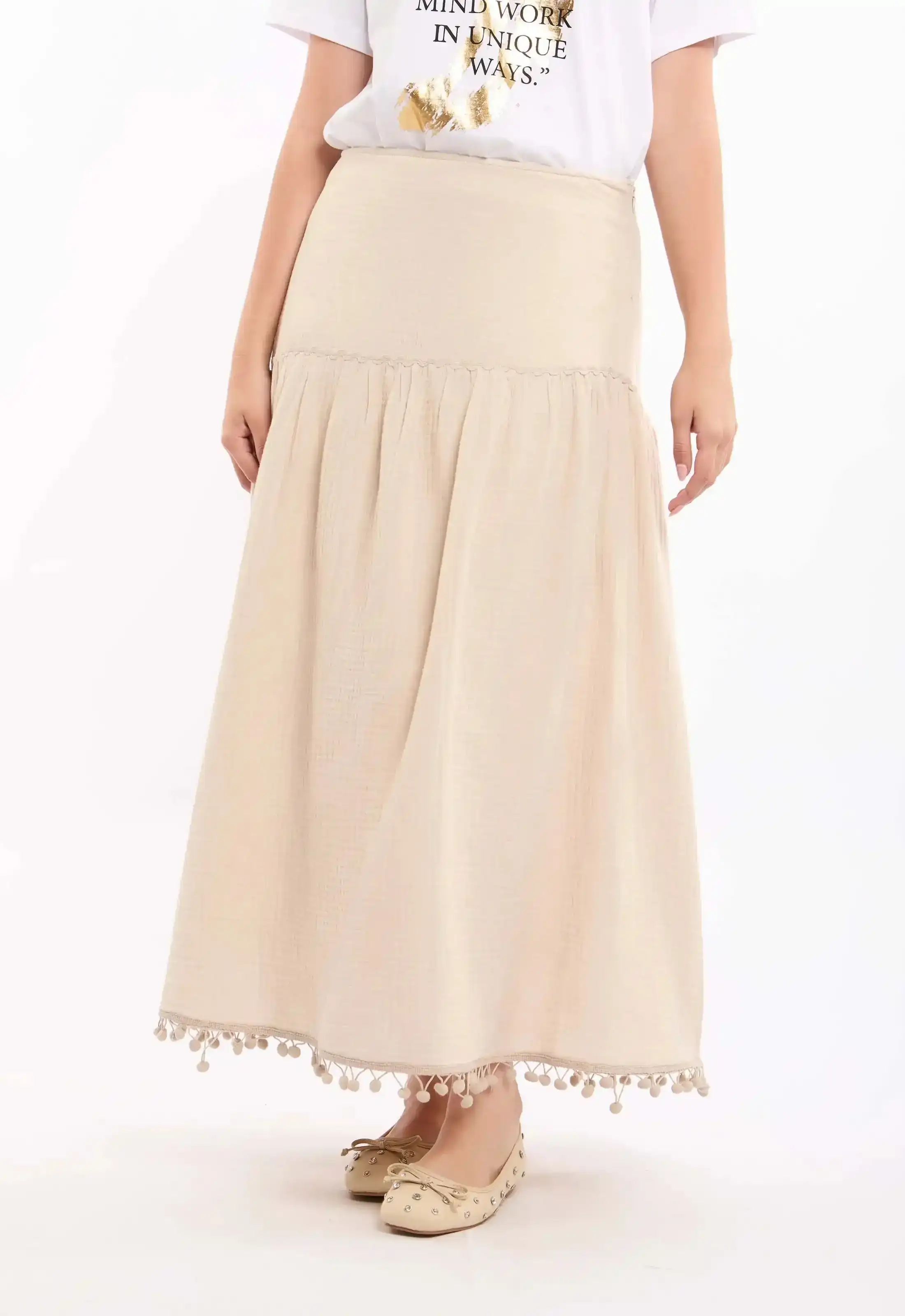 Textured Casual Skirt with Boom Boom Trim - Image 3