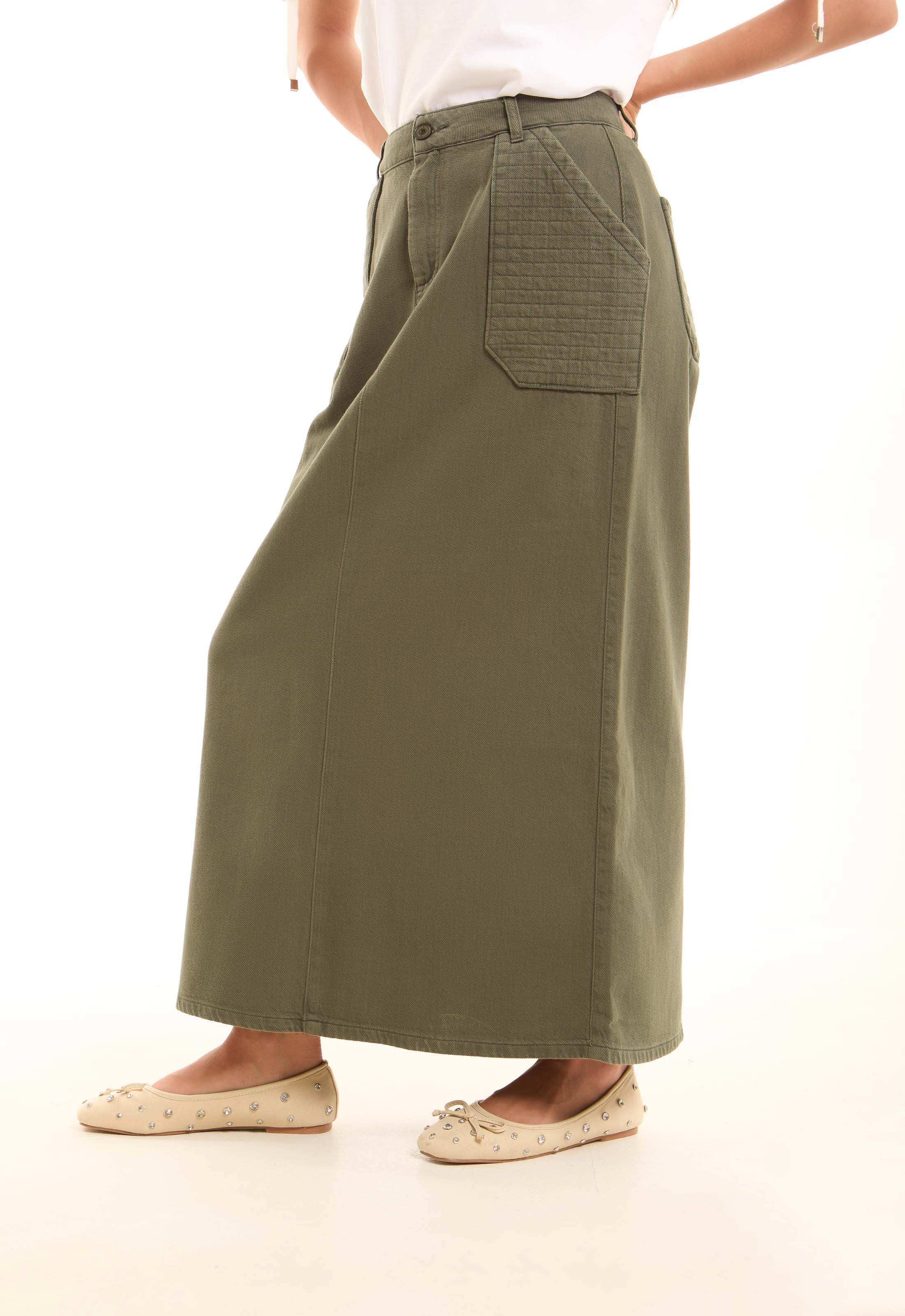 Stitched Squares Pockets Cotton Skirt - Image 3