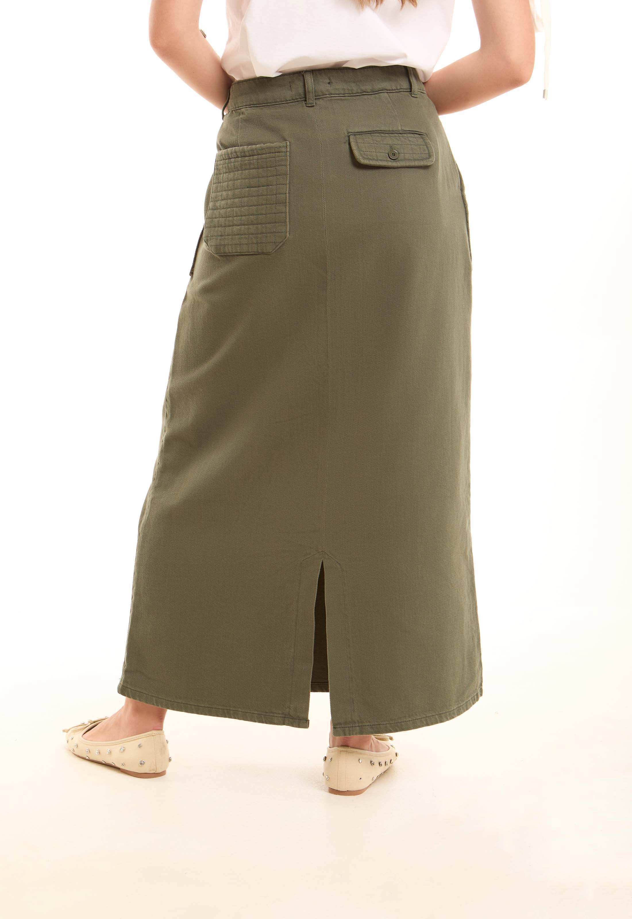 Stitched Squares Pockets Cotton Skirt - Image 4