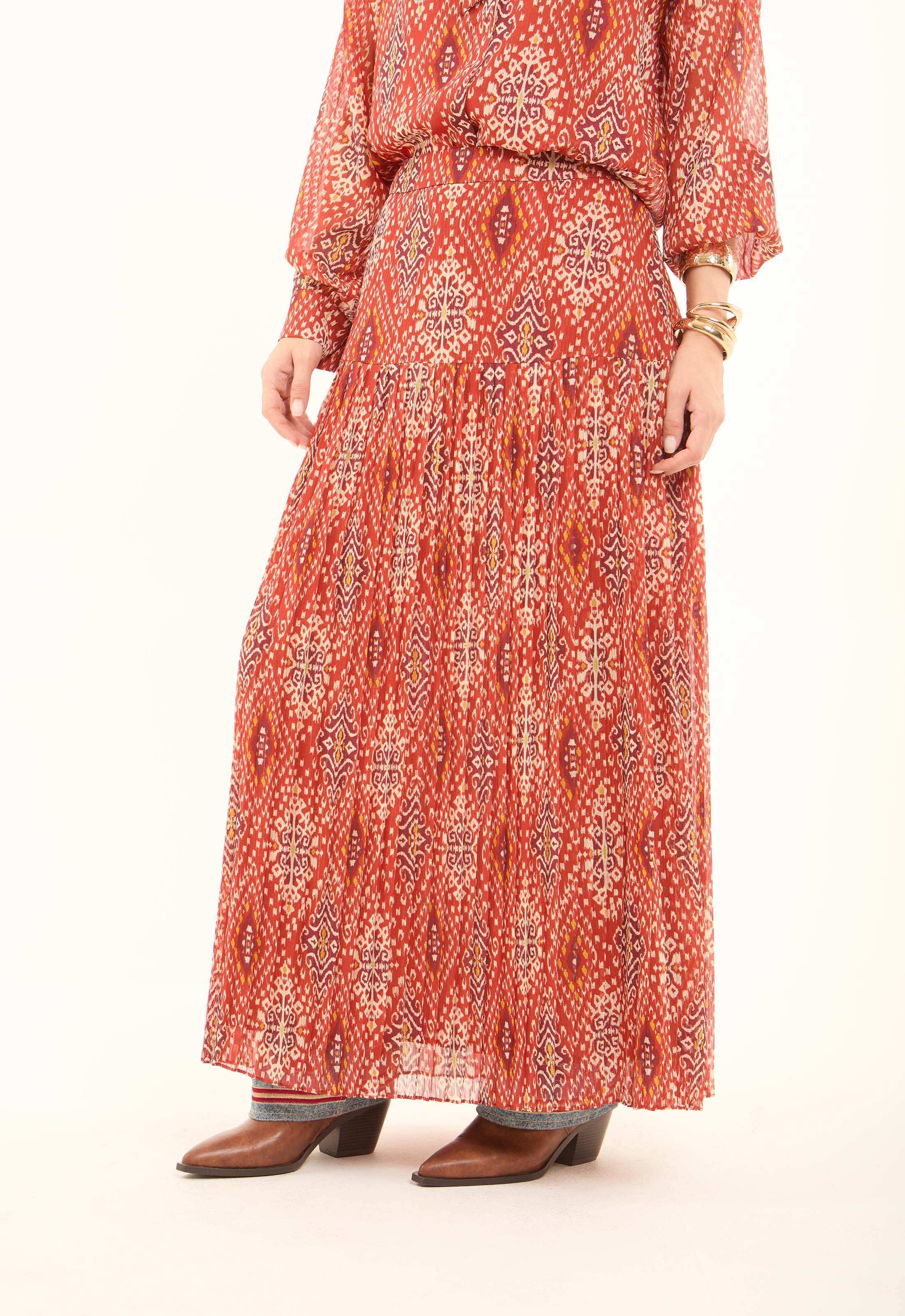 Patterned Chiffon Zipped Maxi Skirt - Image 3