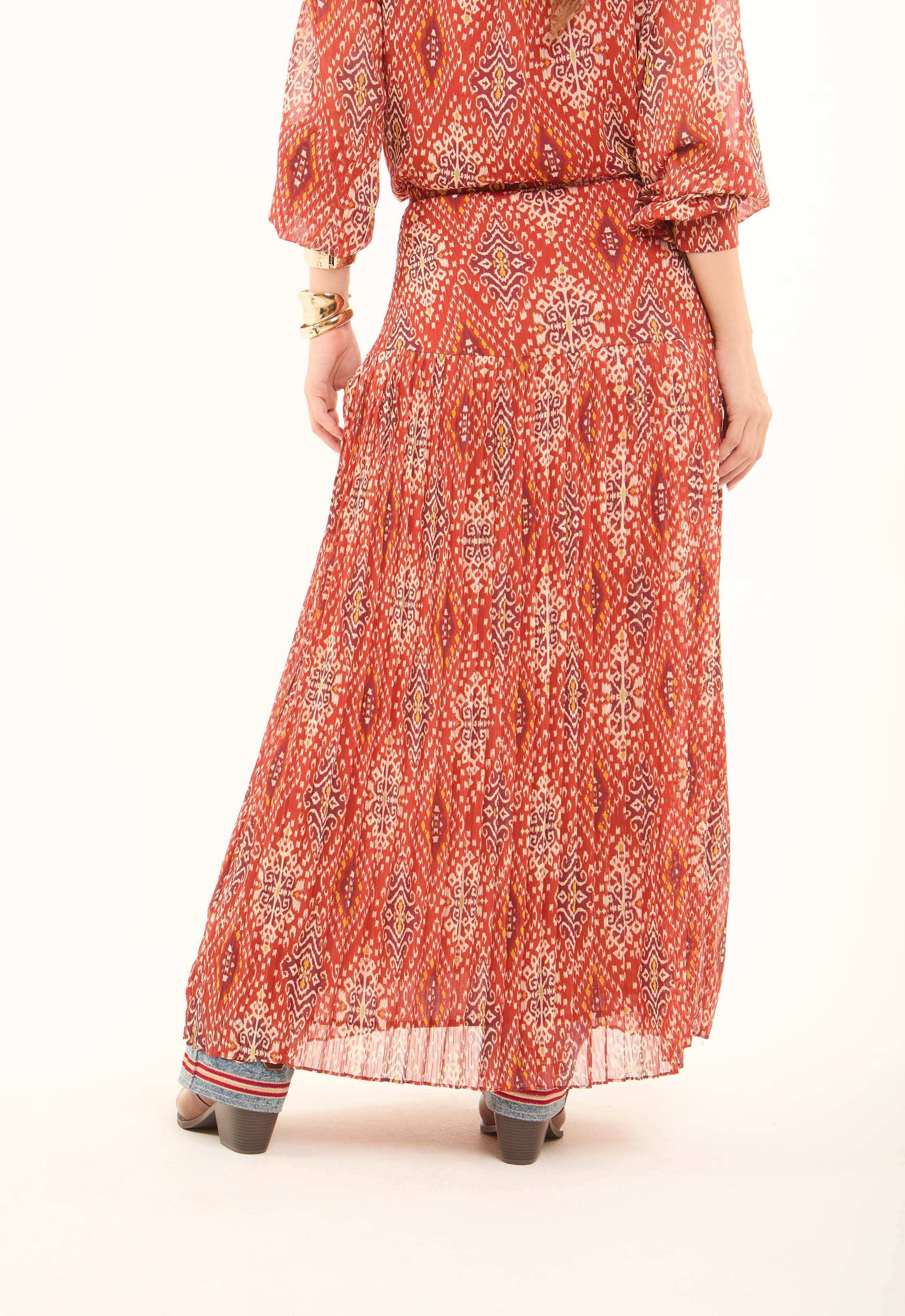 Patterned Chiffon Zipped Maxi Skirt - Image 4