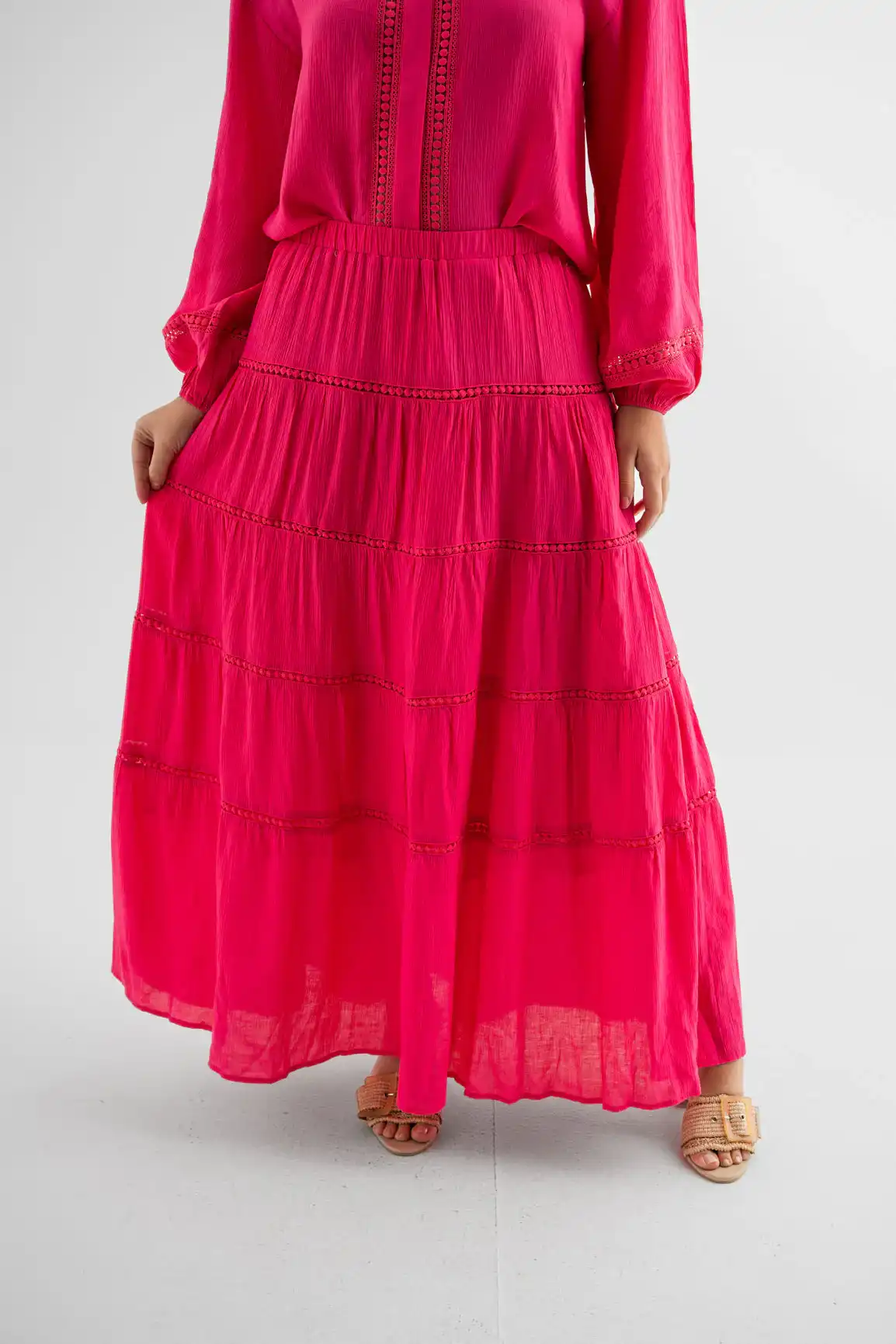 Fuchsia Tiered Maxi Skirt - Image 3