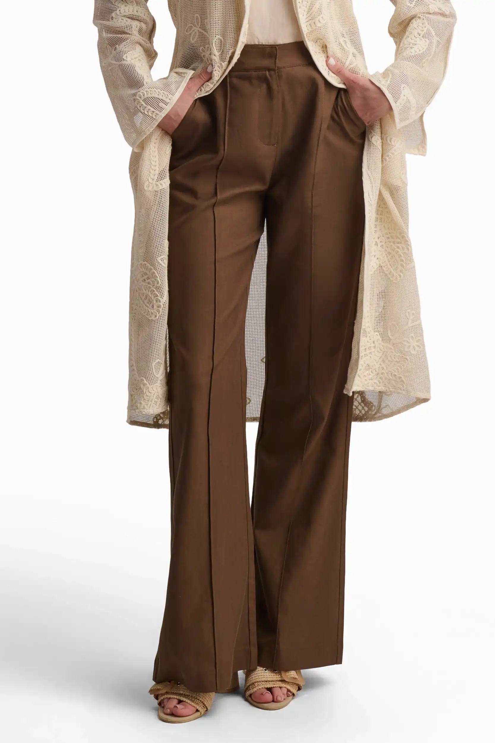 Brown Flared Trousers - Image 2