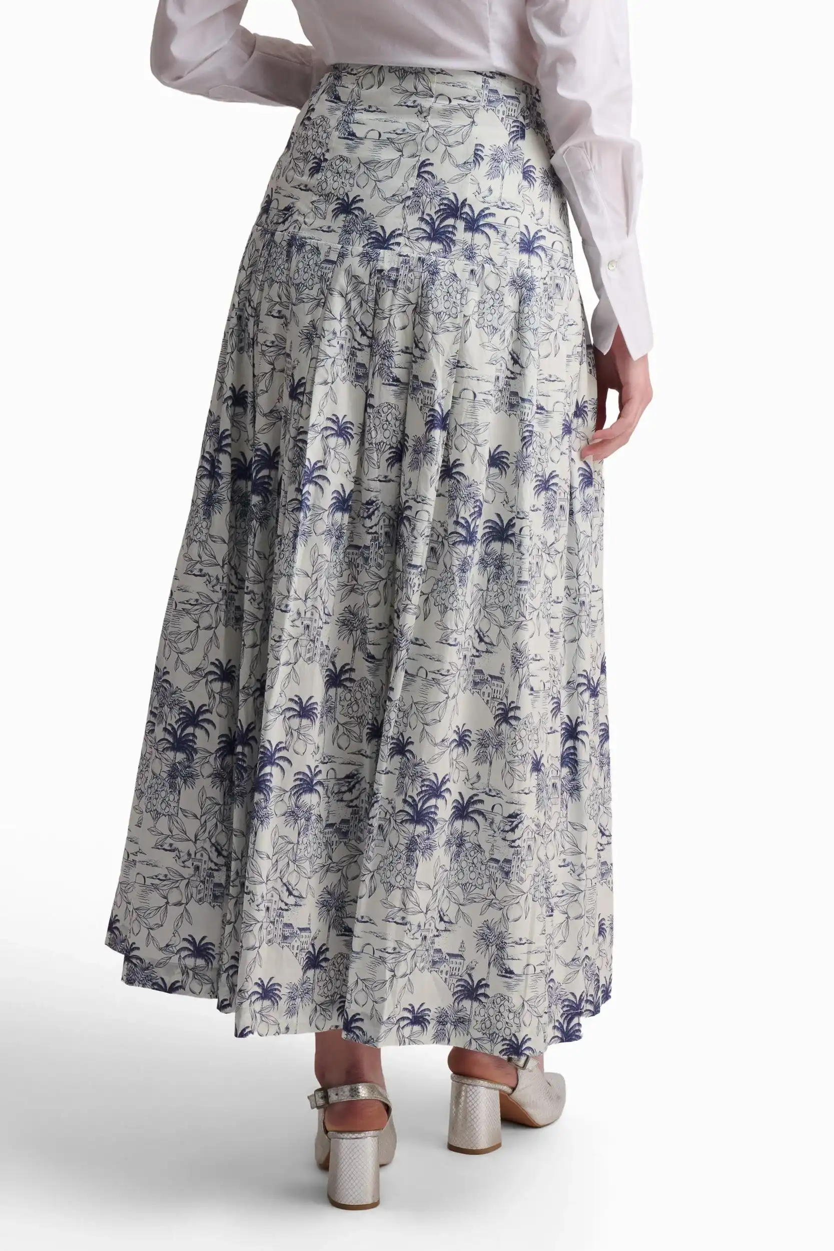Blue Toile Tiered Maxi Skirt - Image 4